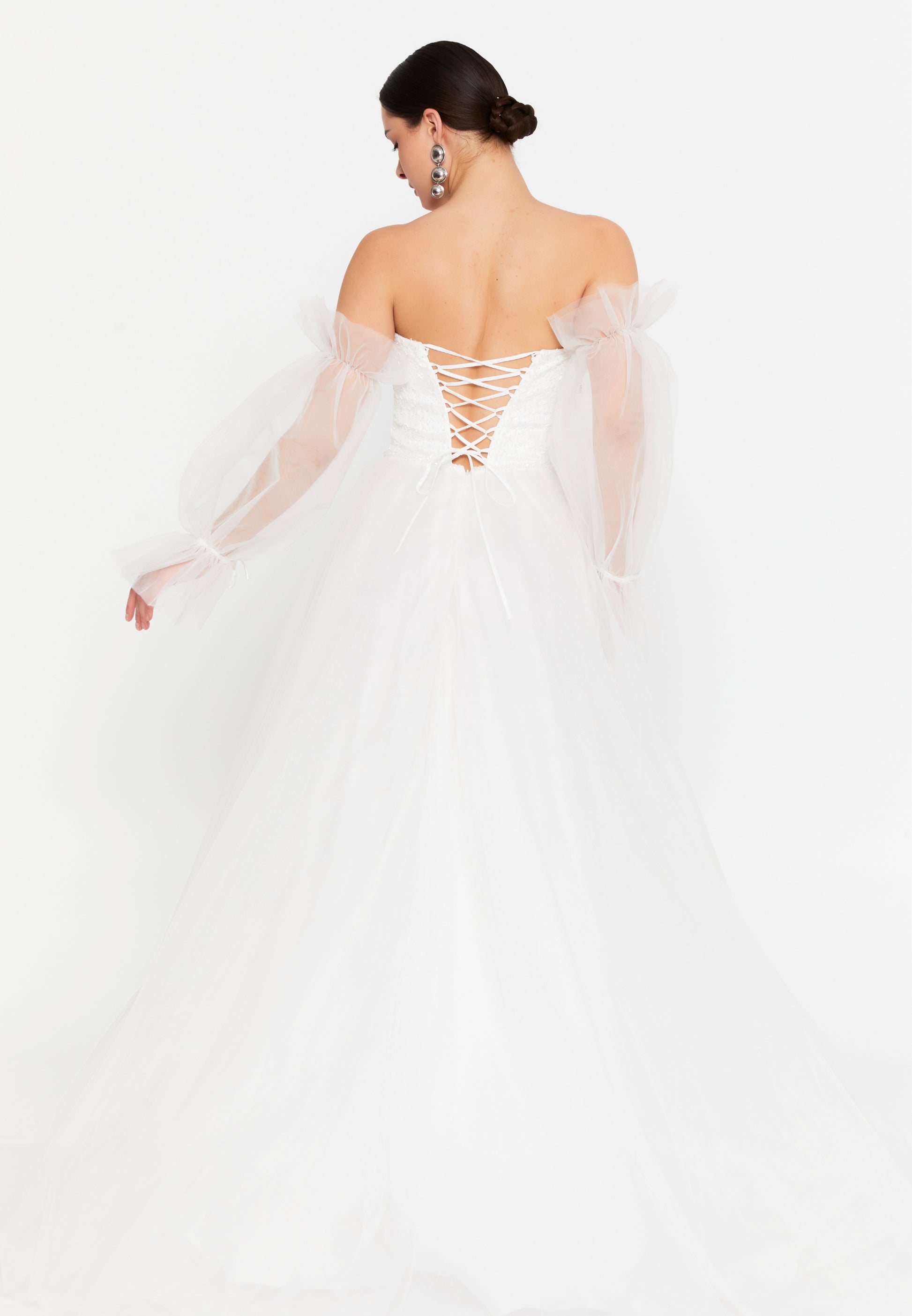 Off Shoulder Maxi Tulle A - Line Regular Prom Dress aln1883 - Prom Dress - Istanbul Fashion Center