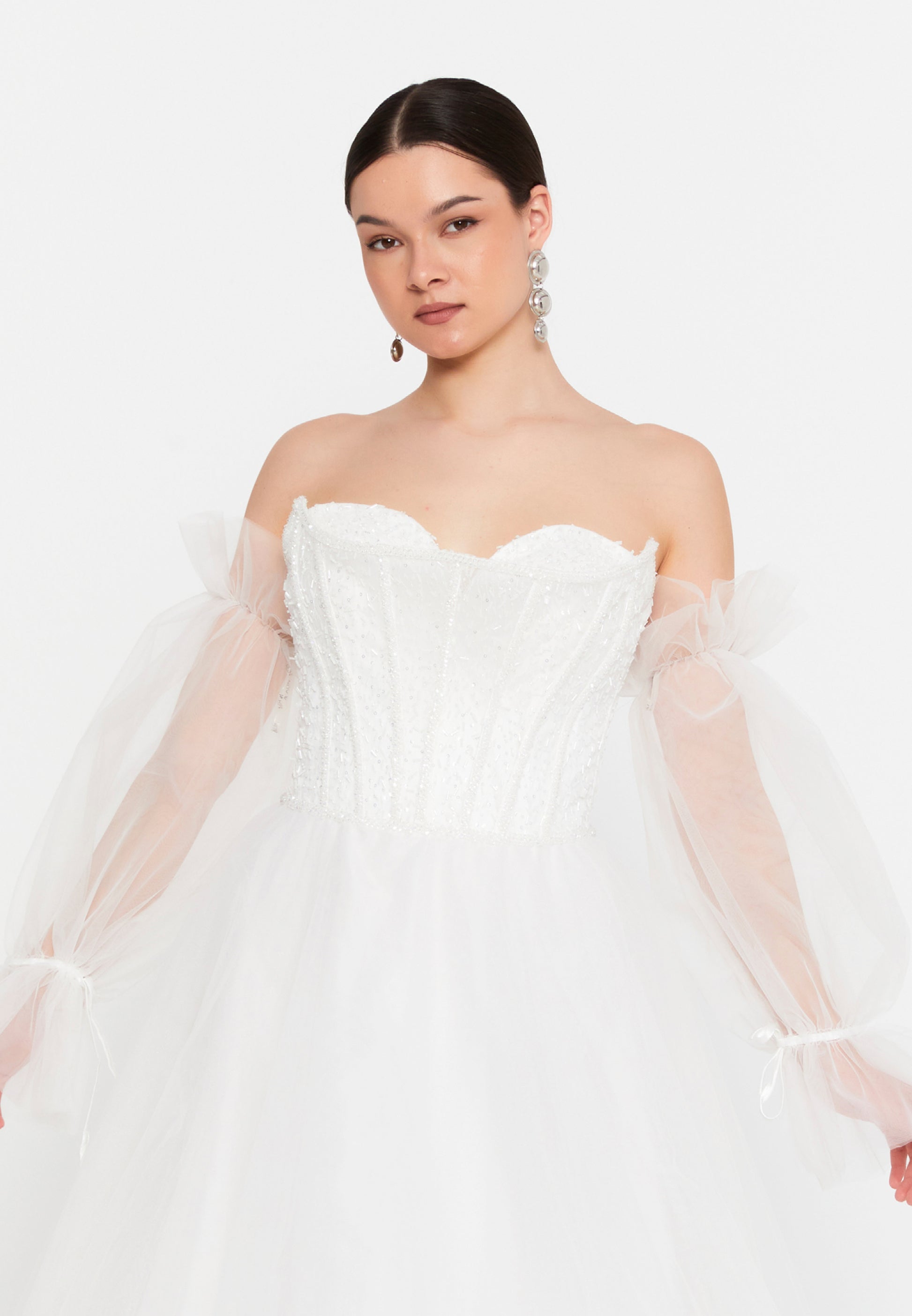 Off Shoulder Maxi Tulle A - Line Regular Prom Dress aln1883 - Prom Dress - Istanbul Fashion Center