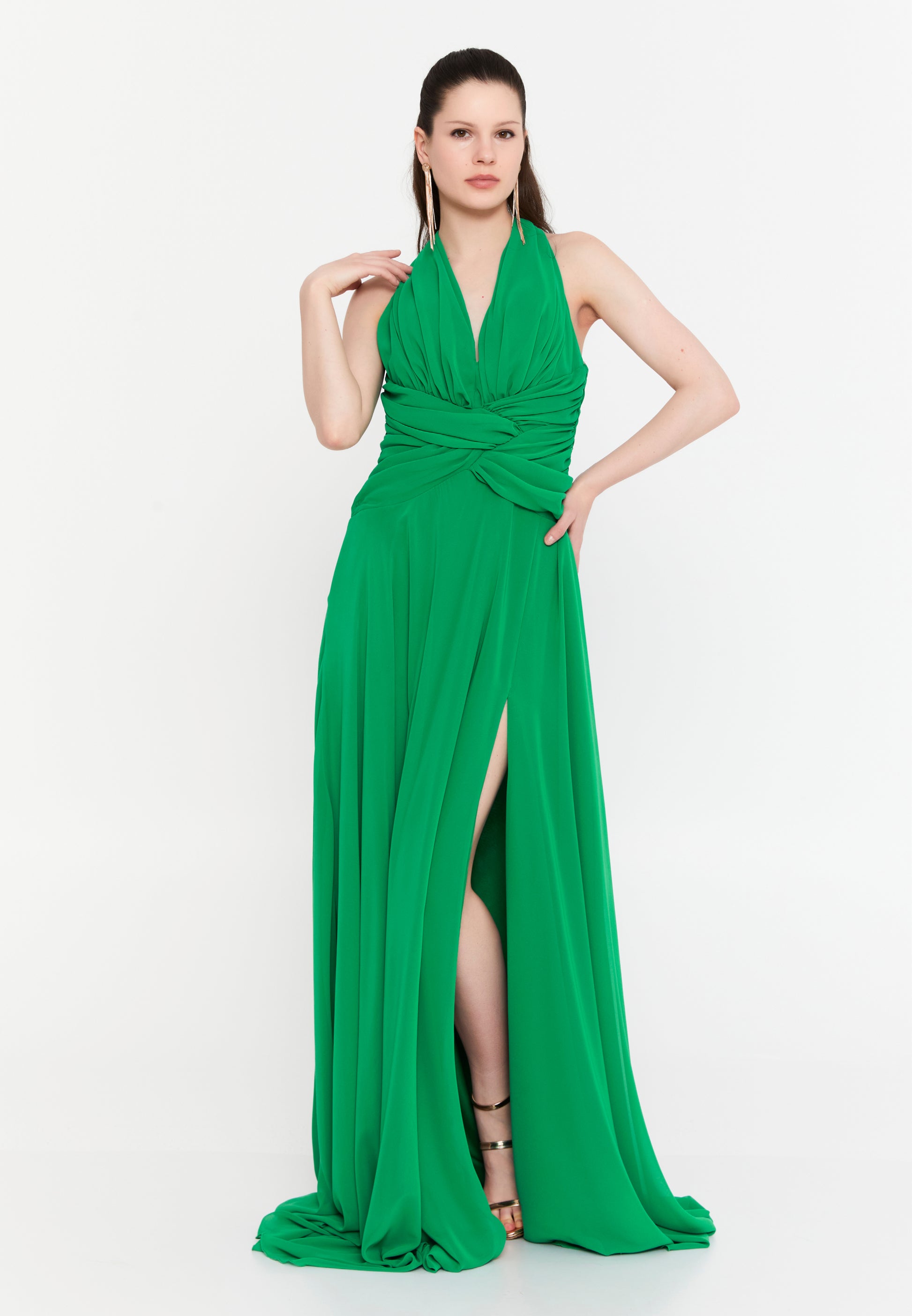 Sleeveless Maxi Chiffon Column Regular Wedding Guest Dress aln1914 - Wedding Guest Dress - Istanbul Fashion Center