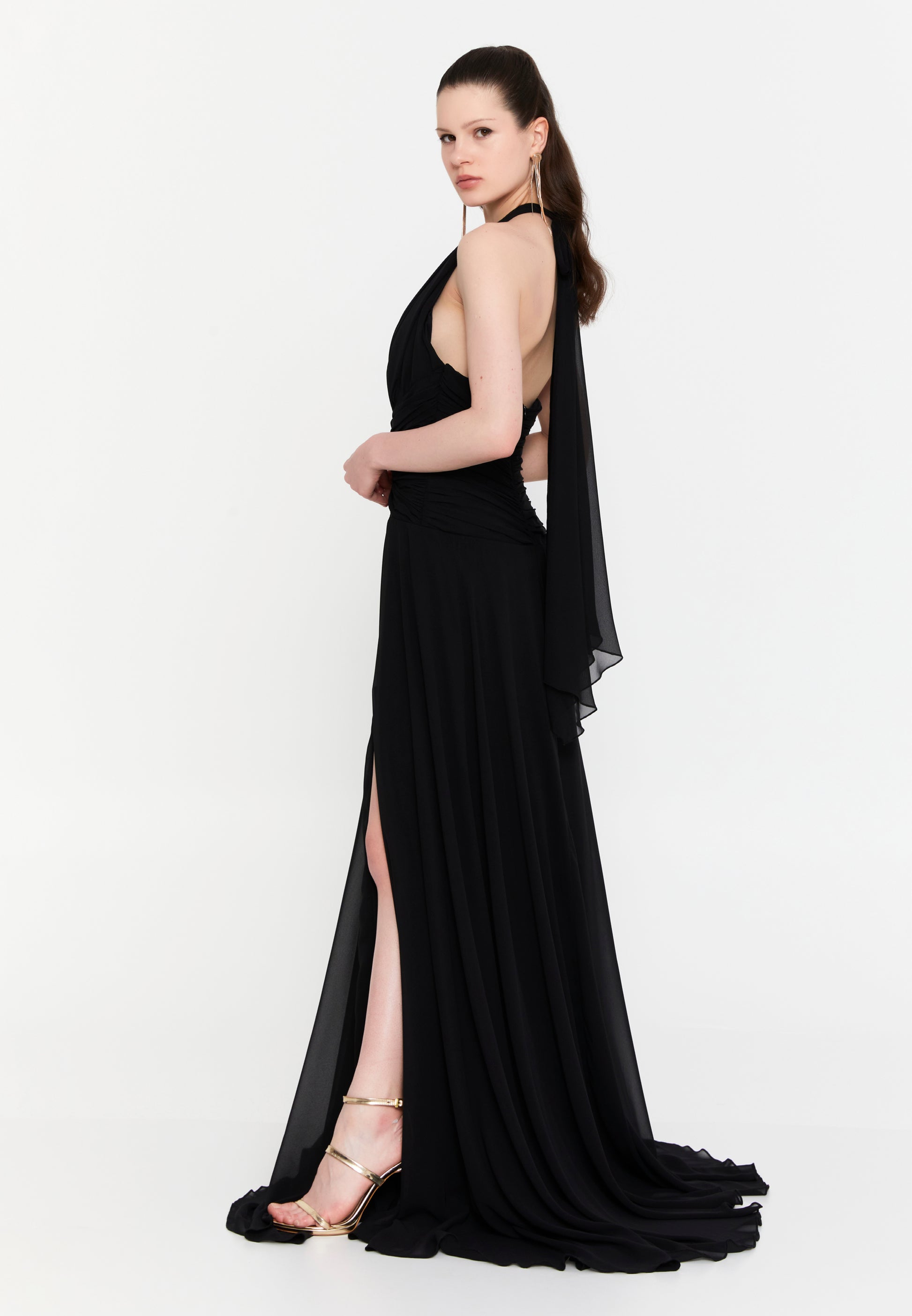 Sleeveless Maxi Chiffon Column Regular Wedding Guest Dress aln1914 - Wedding Guest Dress - Istanbul Fashion Center