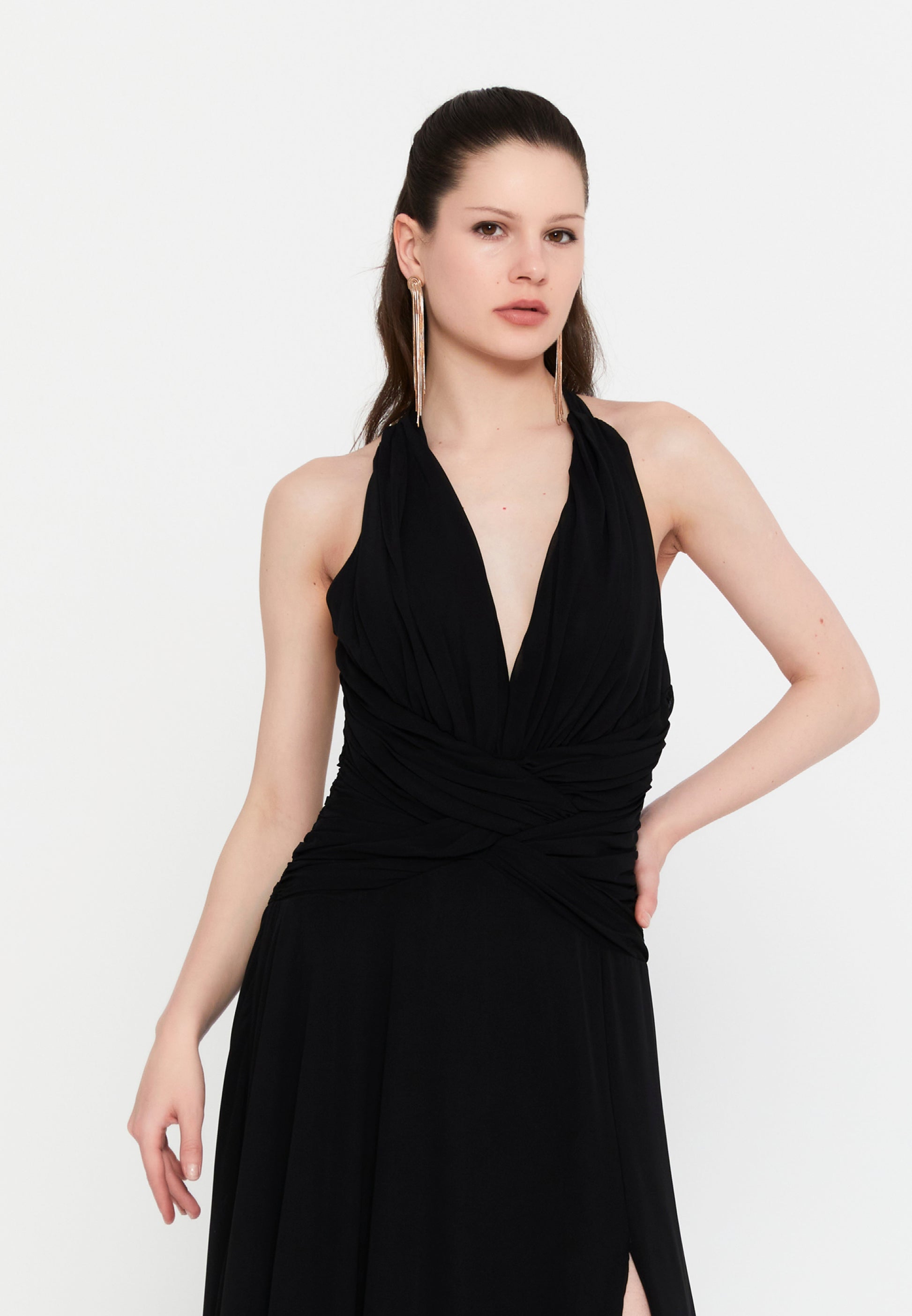 Sleeveless Maxi Chiffon Column Regular Wedding Guest Dress aln1914 - Wedding Guest Dress - Istanbul Fashion Center