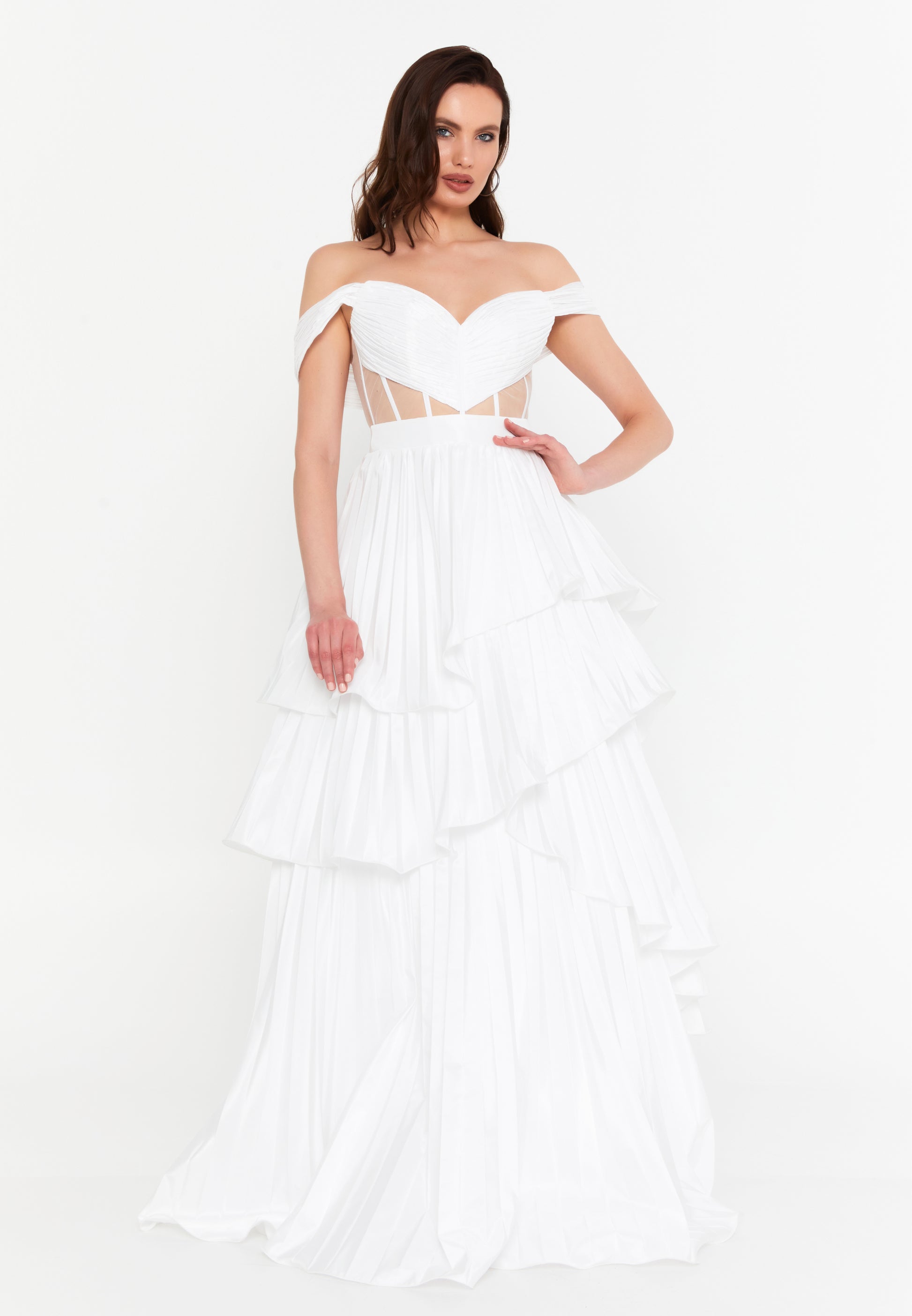 Off Shoulder Maxi Polyester A - Line Regular Prom Dress aln1855 - Prom Dress - Istanbul Fashion Center