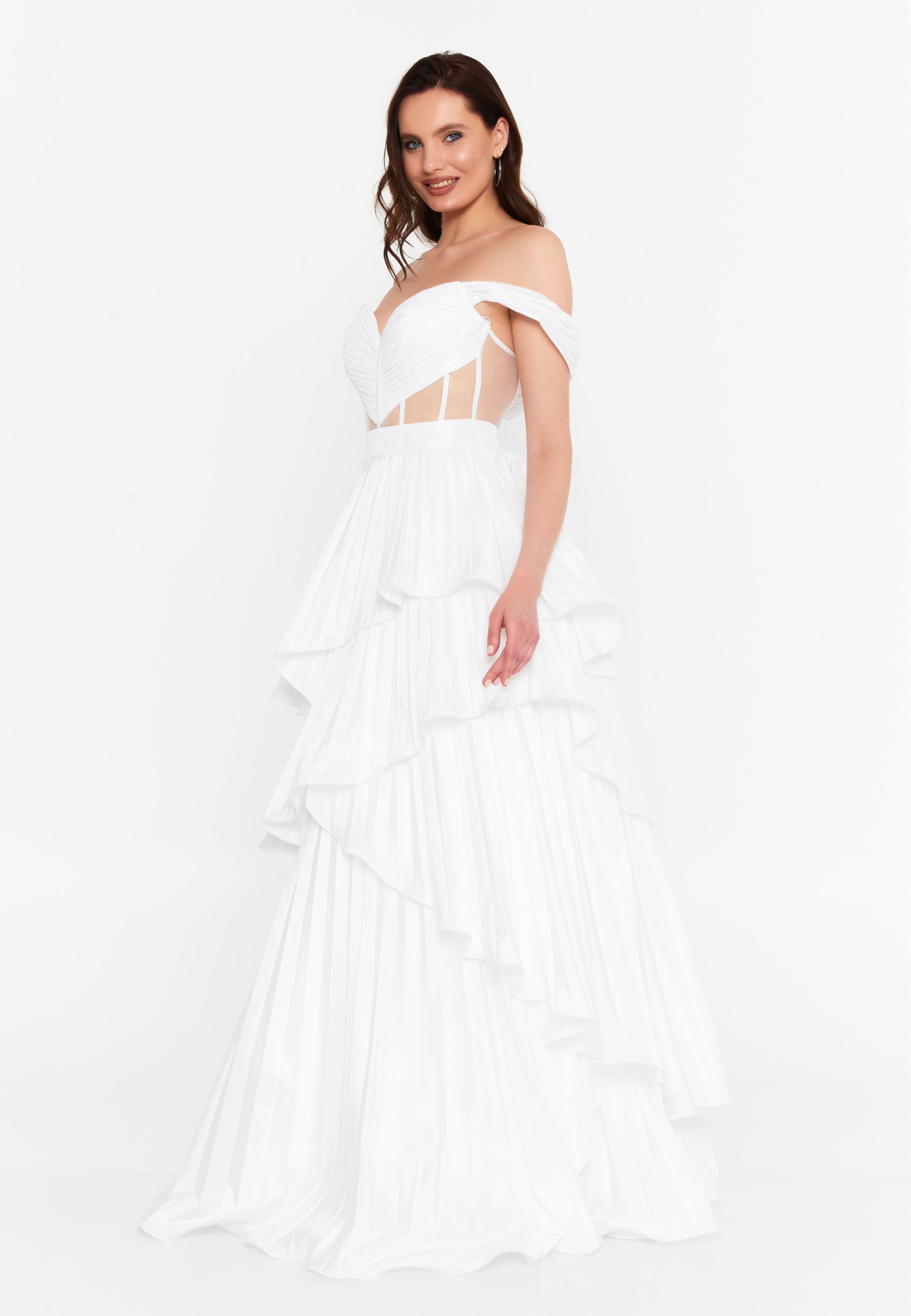 Off Shoulder Maxi Polyester A - Line Regular Prom Dress aln1855 - Prom Dress - Istanbul Fashion Center