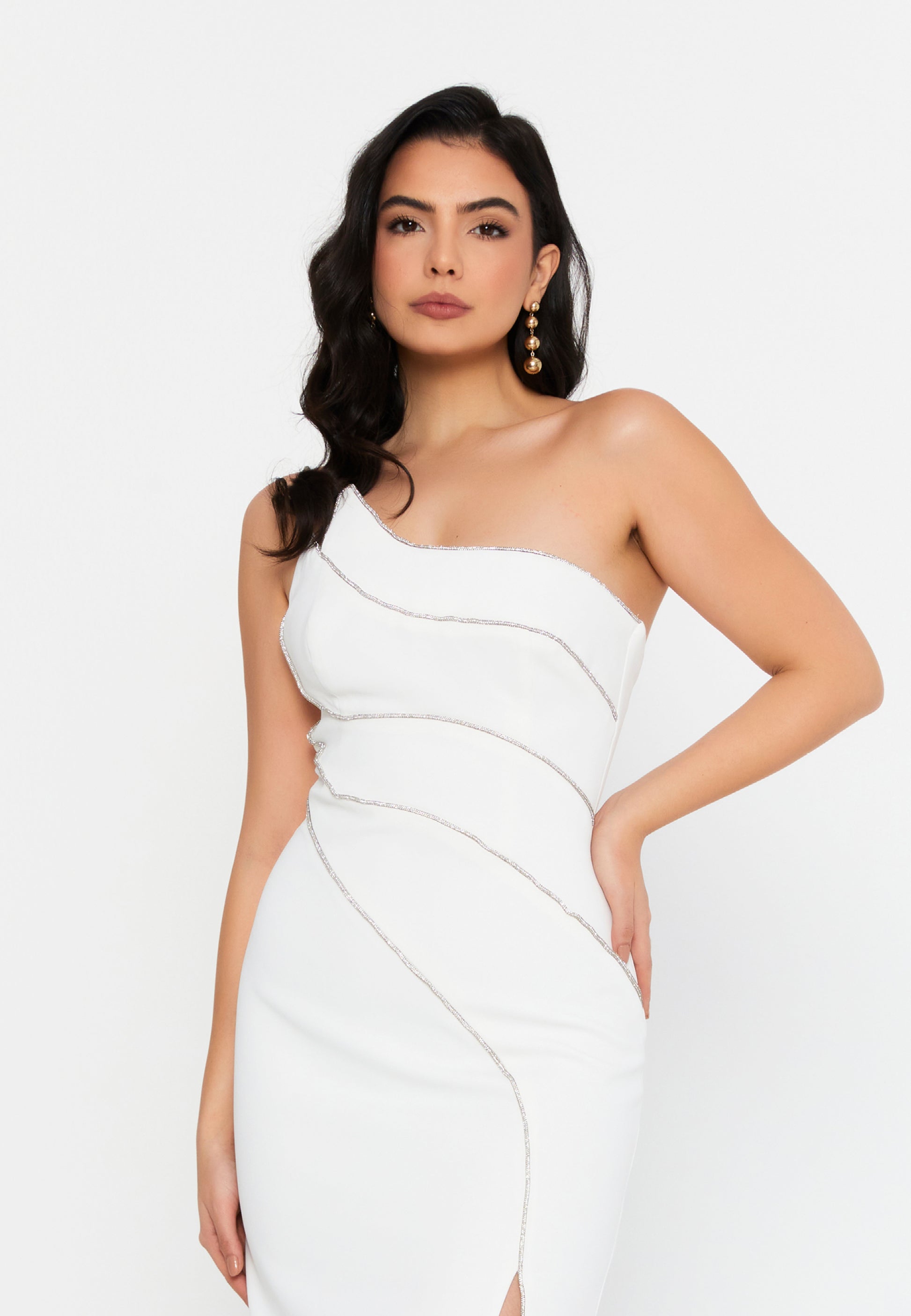 One Shoulder Midi Viscose Column Regular Evening Dress aln1812 - Evening Dress - Istanbul Fashion Center