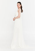 One Shoulder Maxi Chiffon Column Regular Wedding Guest Dress aln1824 - Wedding Guest Dress - Istanbul Fashion Center