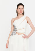 One Shoulder Maxi Chiffon Column Regular Wedding Guest Dress aln1824 - Wedding Guest Dress - Istanbul Fashion Center