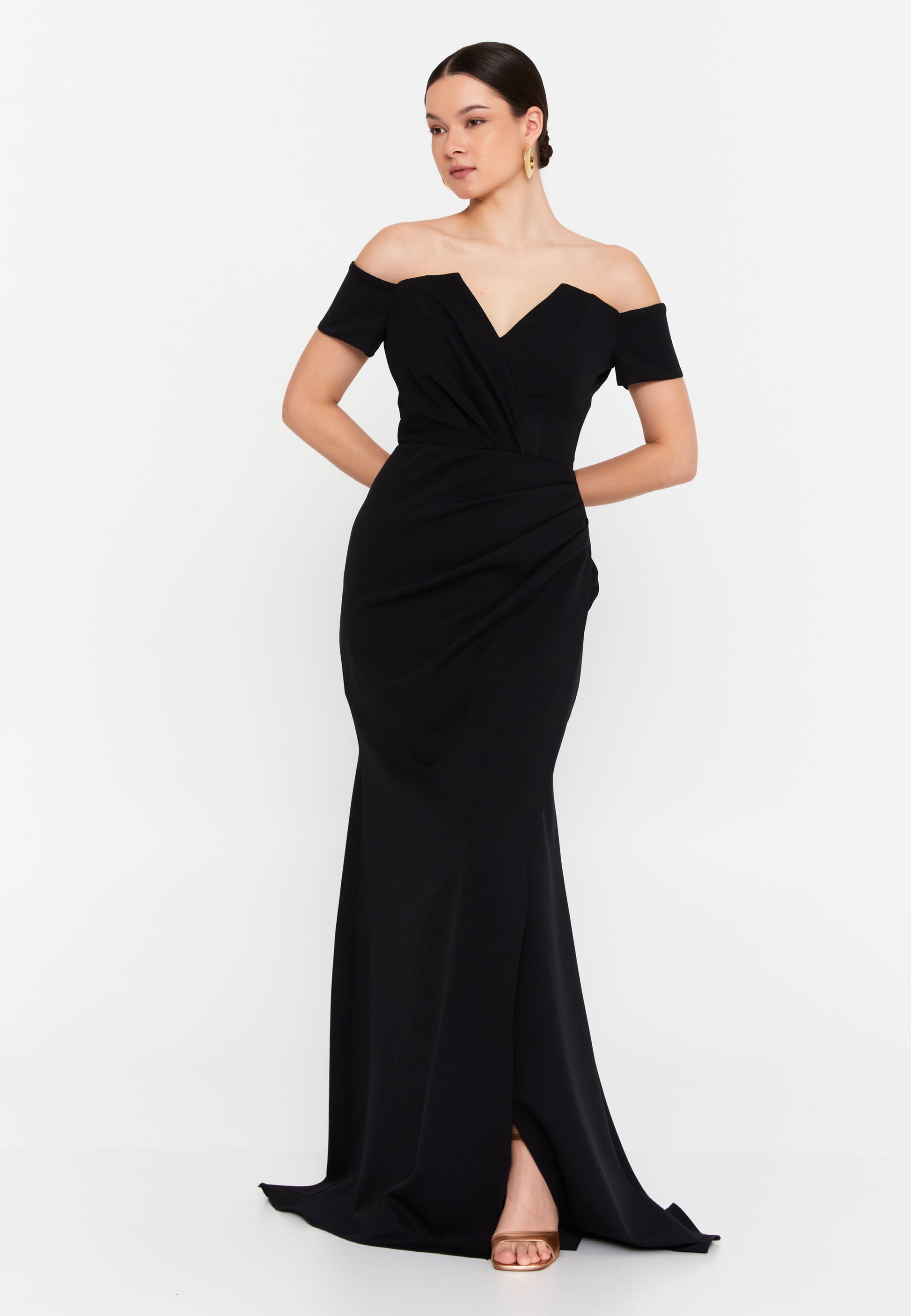 Off Shoulder Maxi Viscose Mermaid Regular Wedding Guest Dress aln1901 - Wedding Guest Dress - Istanbul Fashion Center