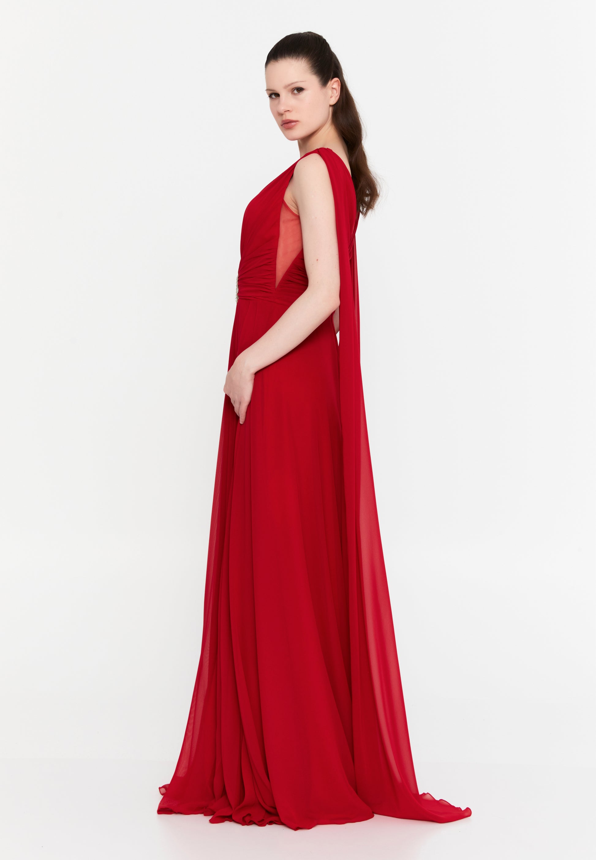 Sleeveless Maxi Chiffon Column Plus Size Wedding Guest Dress aln01911 - Wedding Guest Dress - Istanbul Fashion Center