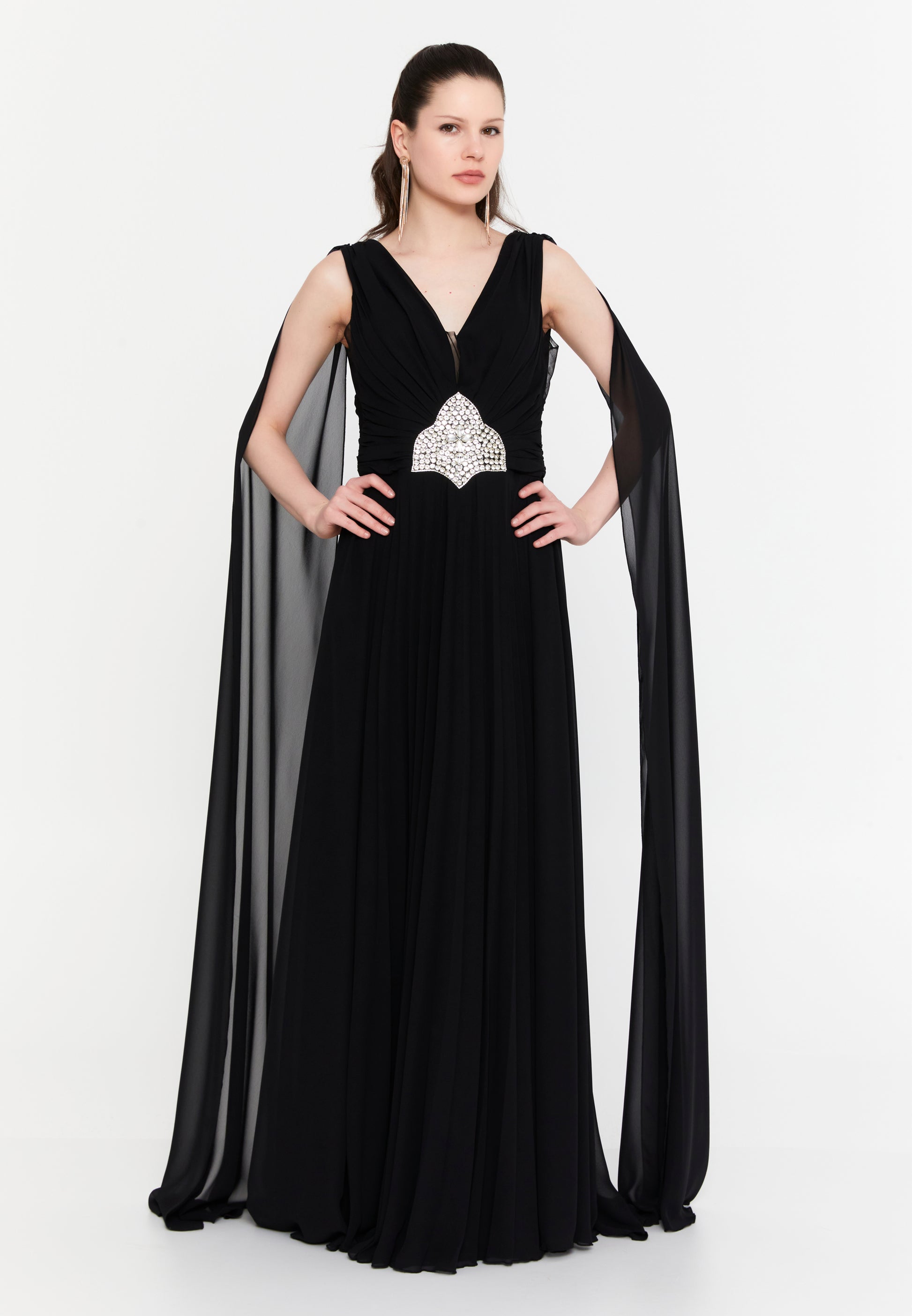 Sleeveless Maxi Chiffon Column Plus Size Wedding Guest Dress aln01911 - Wedding Guest Dress - Istanbul Fashion Center