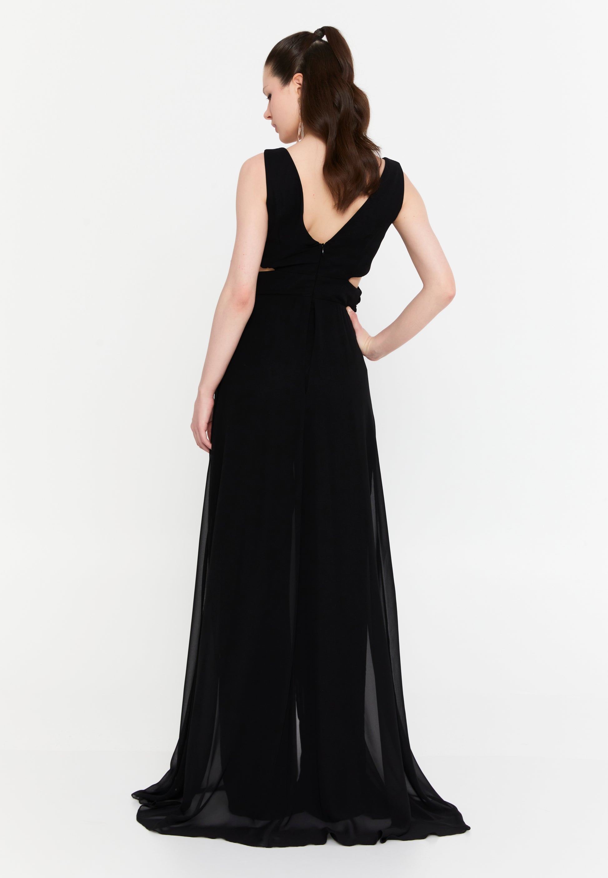 Sleeveless Maxi Chiffon Column Regular Wedding Guest Dress aln1910 - Wedding Guest Dress - Istanbul Fashion Center