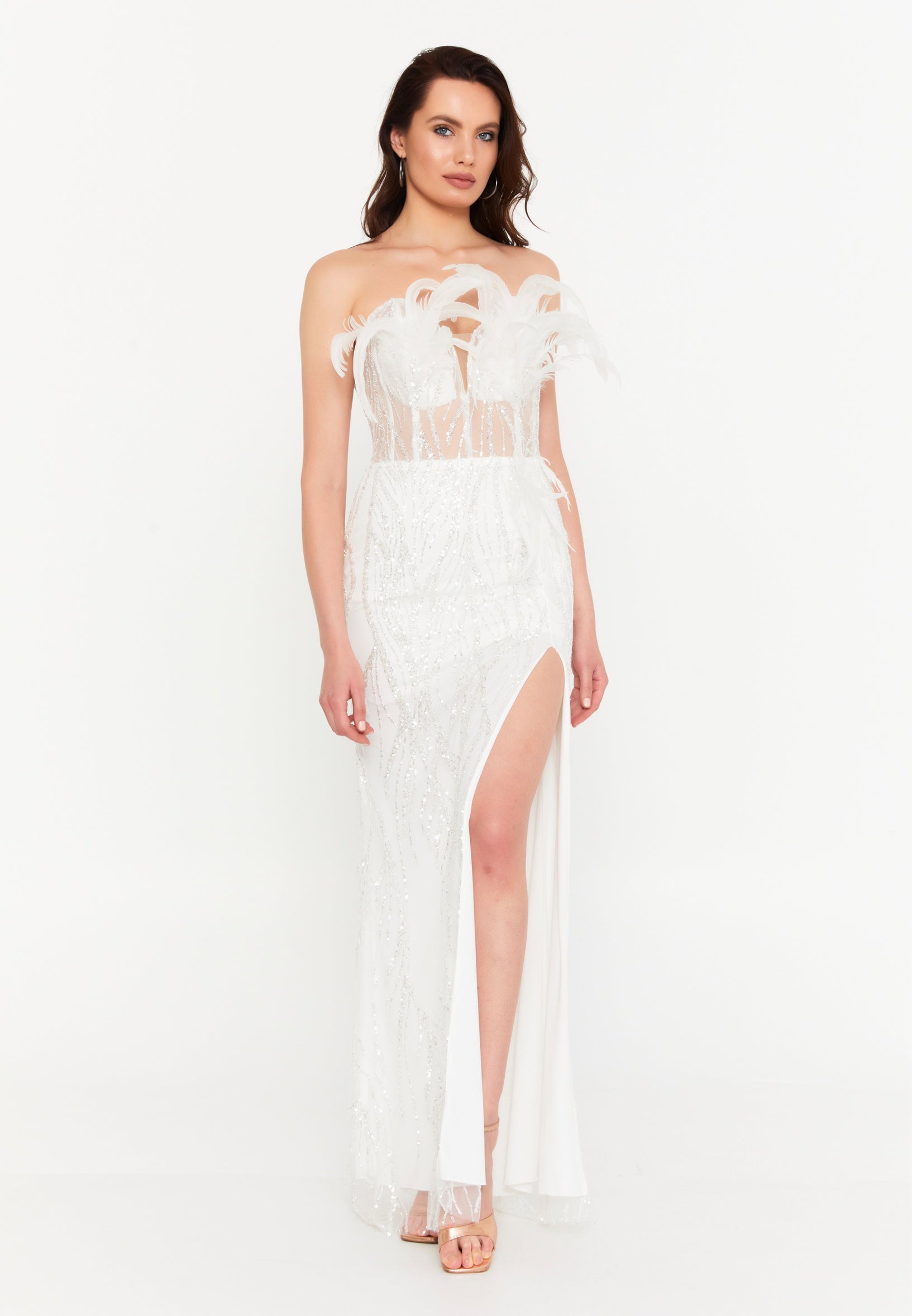 Strapless Maxi Tulle Mermaid Regular Wedding Guest Dress aln1864 - Wedding Guest Dress - Istanbul Fashion Center