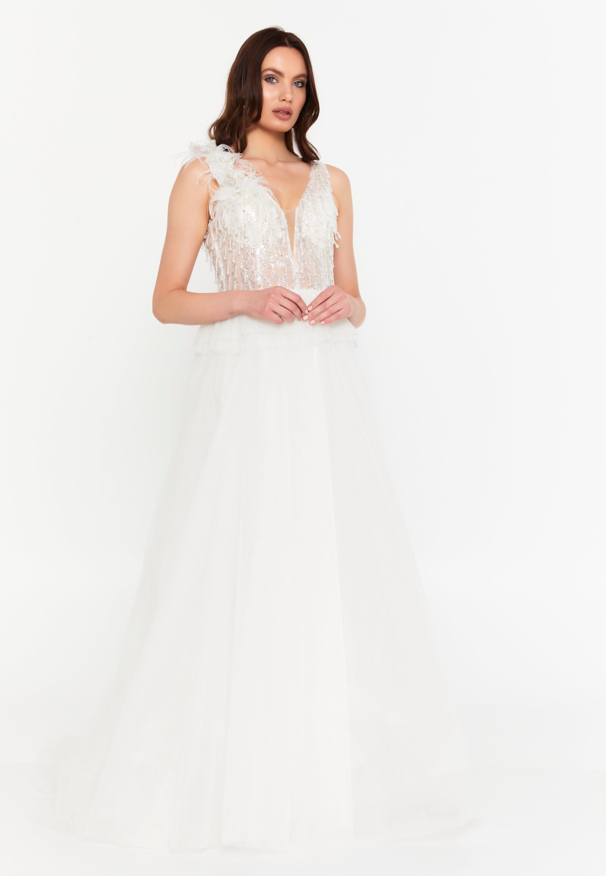 Sleeveless Maxi Tulle A - Line Regular Prom Dress aln1881 - Prom Dress - Istanbul Fashion Center
