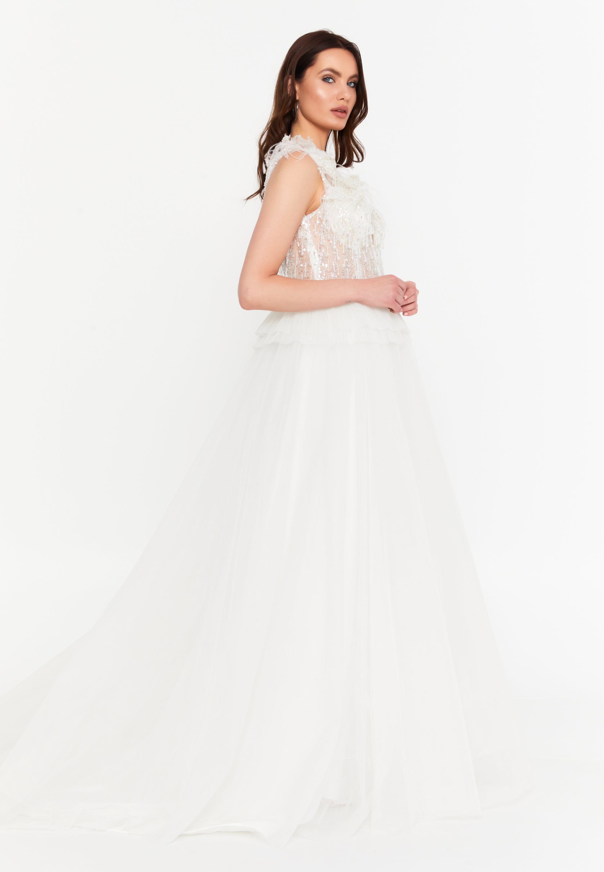 Sleeveless Maxi Tulle A - Line Regular Prom Dress aln1881 - Prom Dress - Istanbul Fashion Center