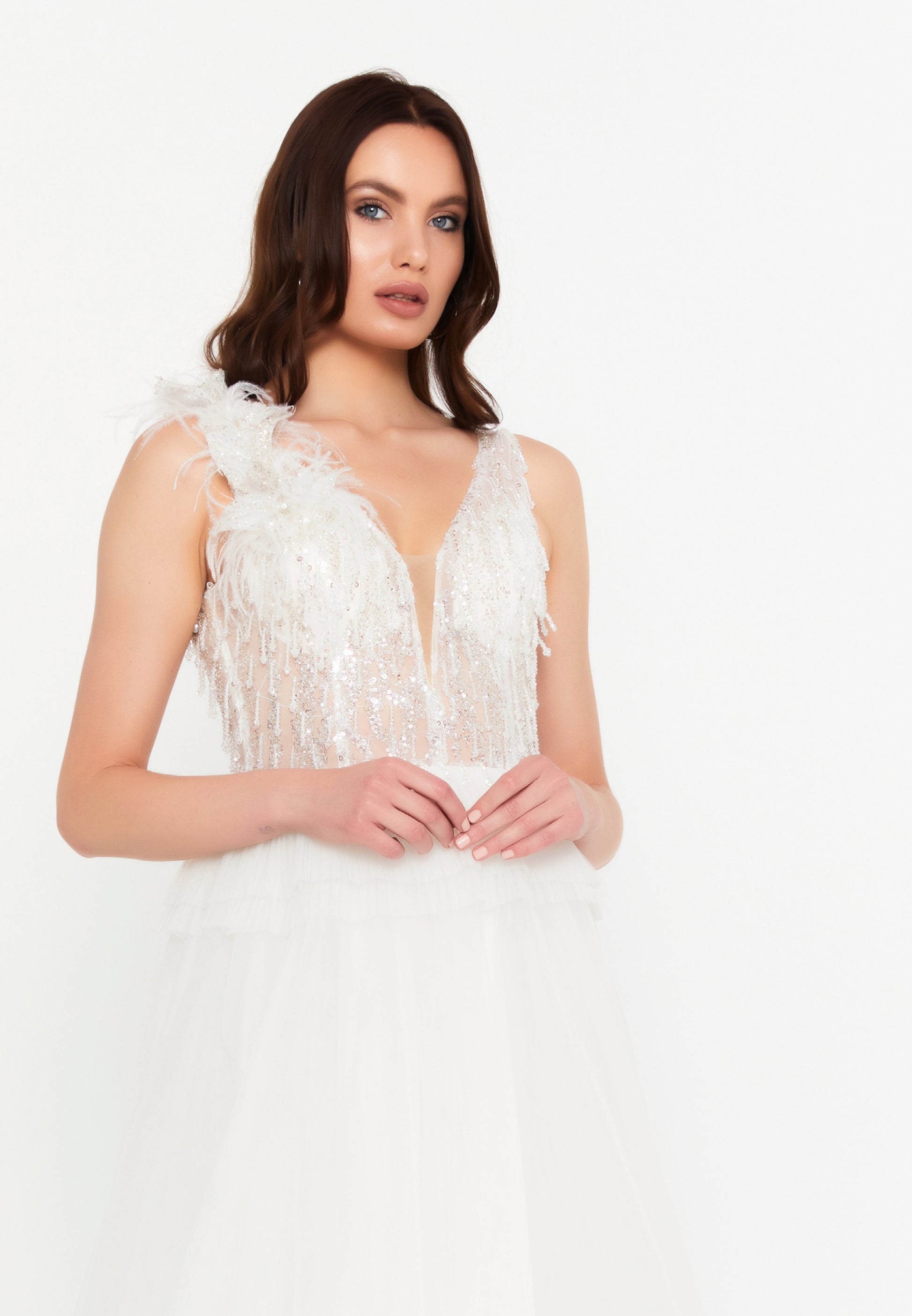 Sleeveless Maxi Tulle A - Line Regular Prom Dress aln1881 - Prom Dress - Istanbul Fashion Center