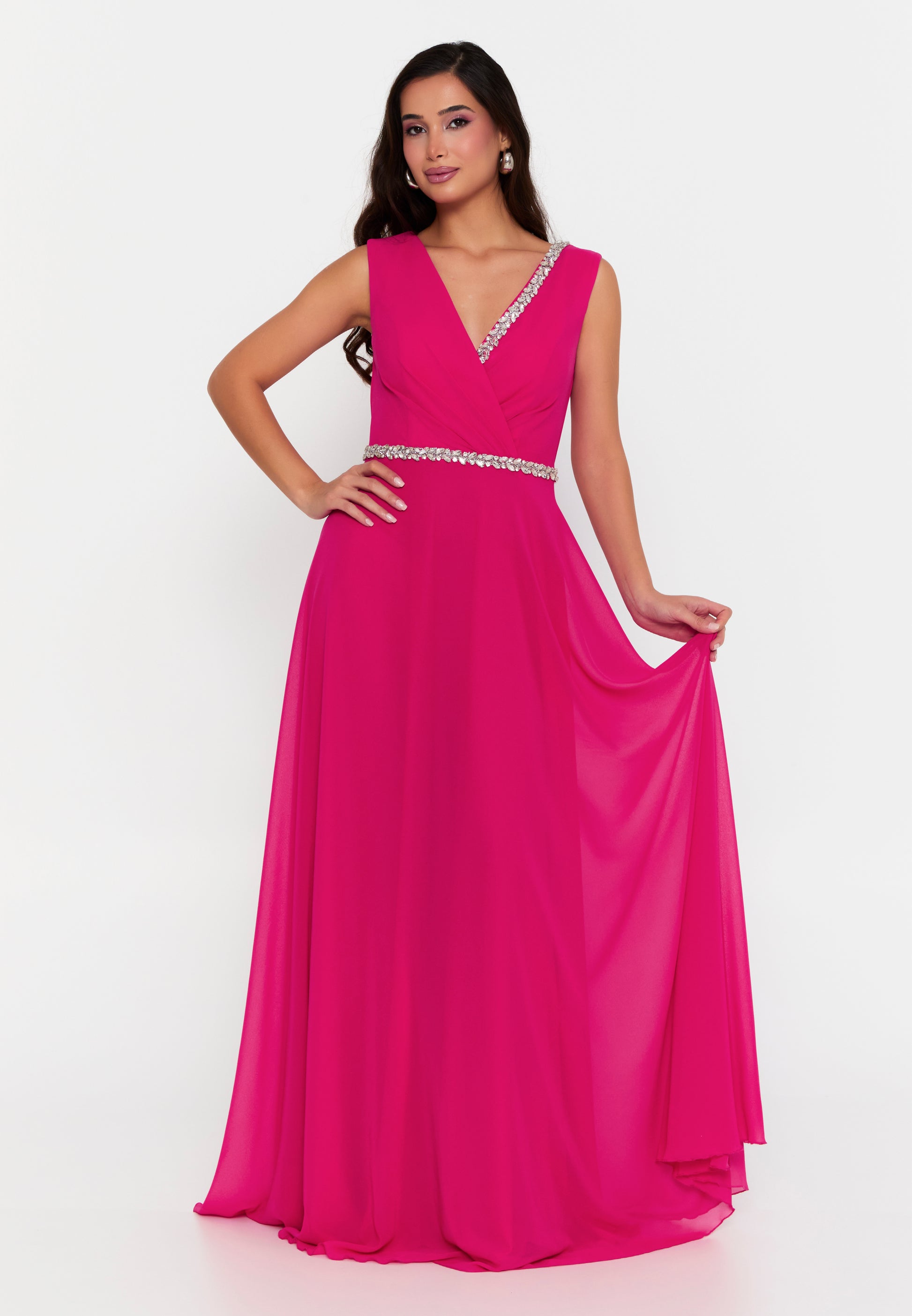 Sleeveless Maxi Chiffon Column Regular Wedding Guest Dress fvl6036 - Wedding Guest Dress - Istanbul Fashion Center