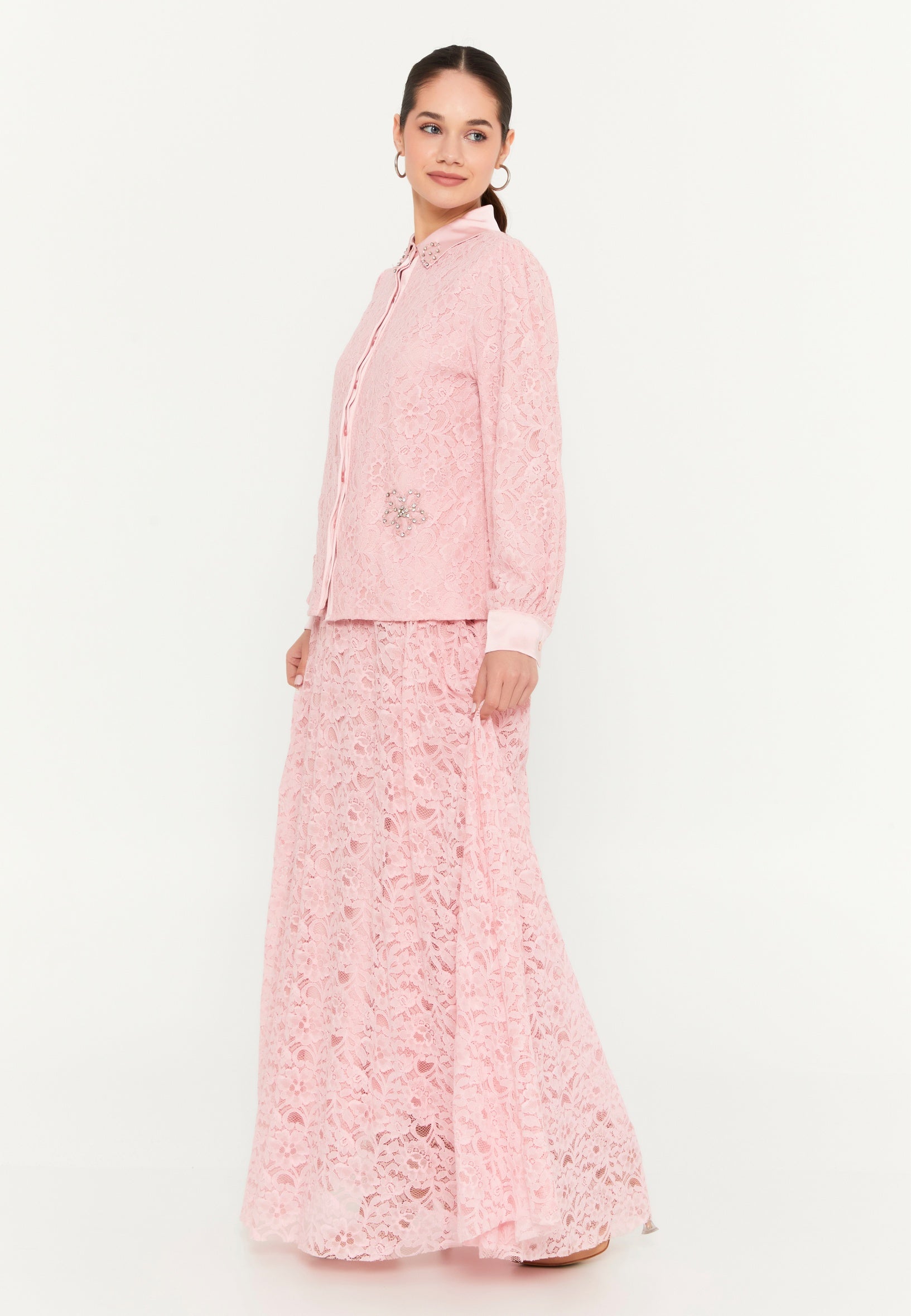 Long Sleeve Lace Solid Color Regular Two-Piece Outfit shs3168 - Two-Piece Outfit - Istanbul Fashion Center