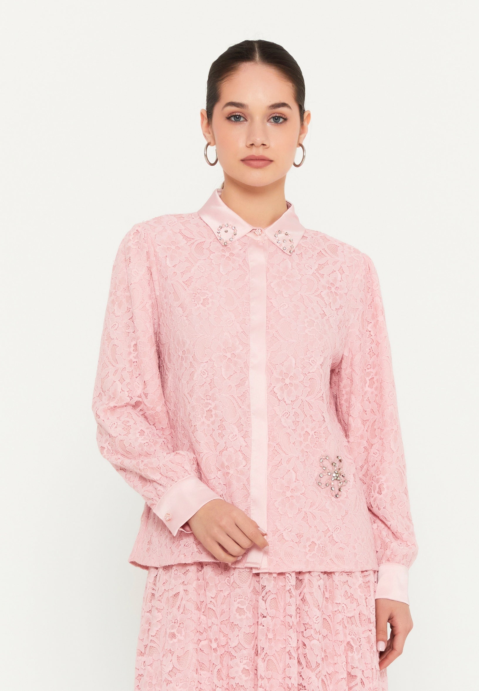 Long Sleeve Lace Solid Color Regular Two-Piece Outfit shs3168 - Two-Piece Outfit - Istanbul Fashion Center