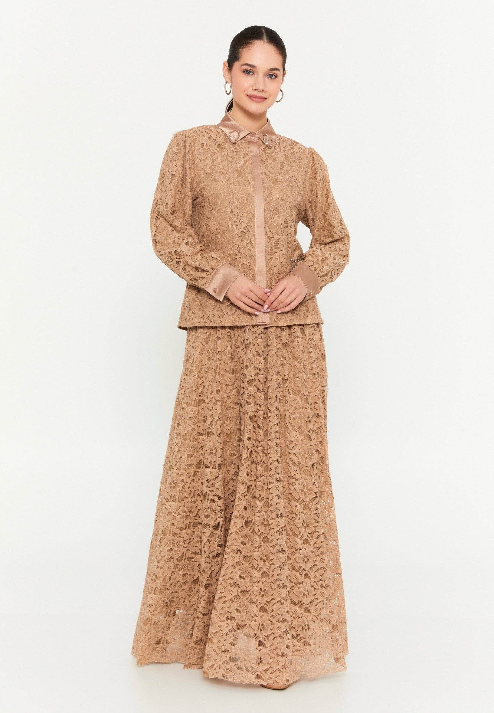 Long Sleeve Lace Solid Color Regular Two-Piece Outfit shs3168 - Two-Piece Outfit - Istanbul Fashion Center