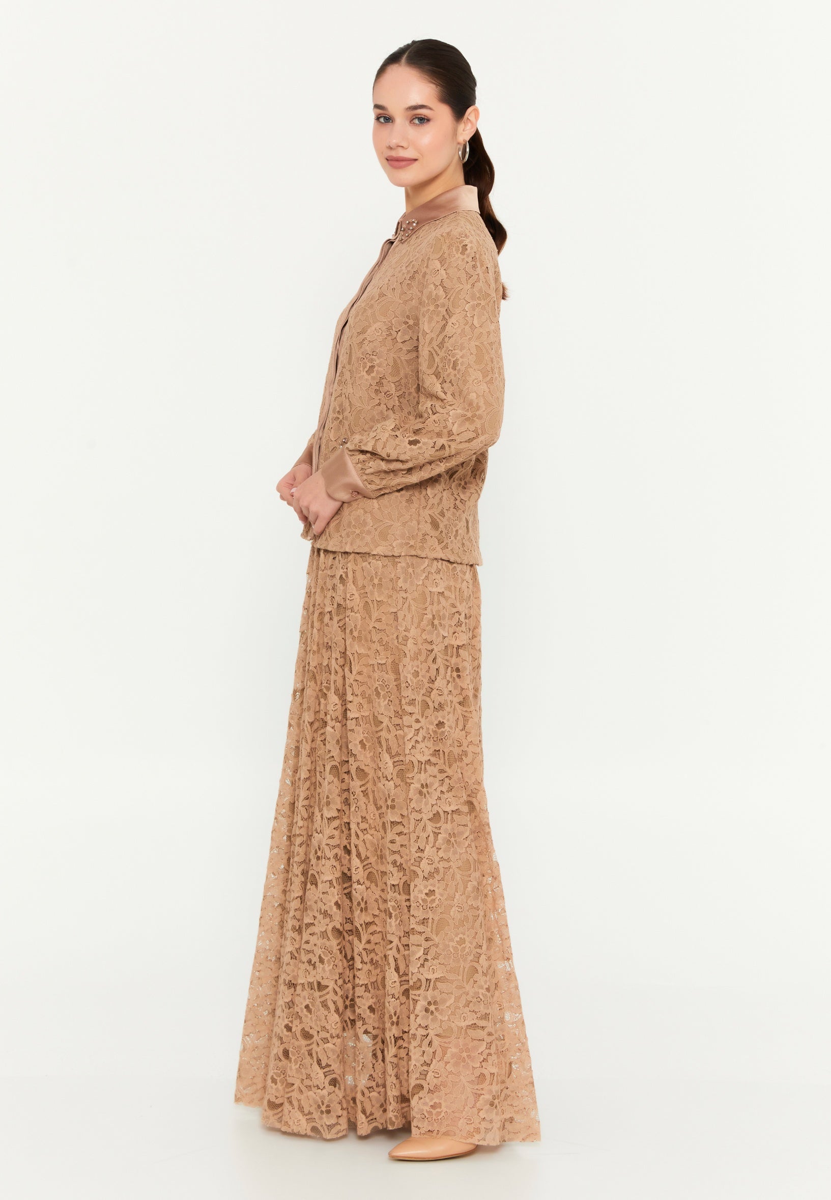 Long Sleeve Lace Solid Color Regular Two-Piece Outfit shs3168 - Two-Piece Outfit - Istanbul Fashion Center