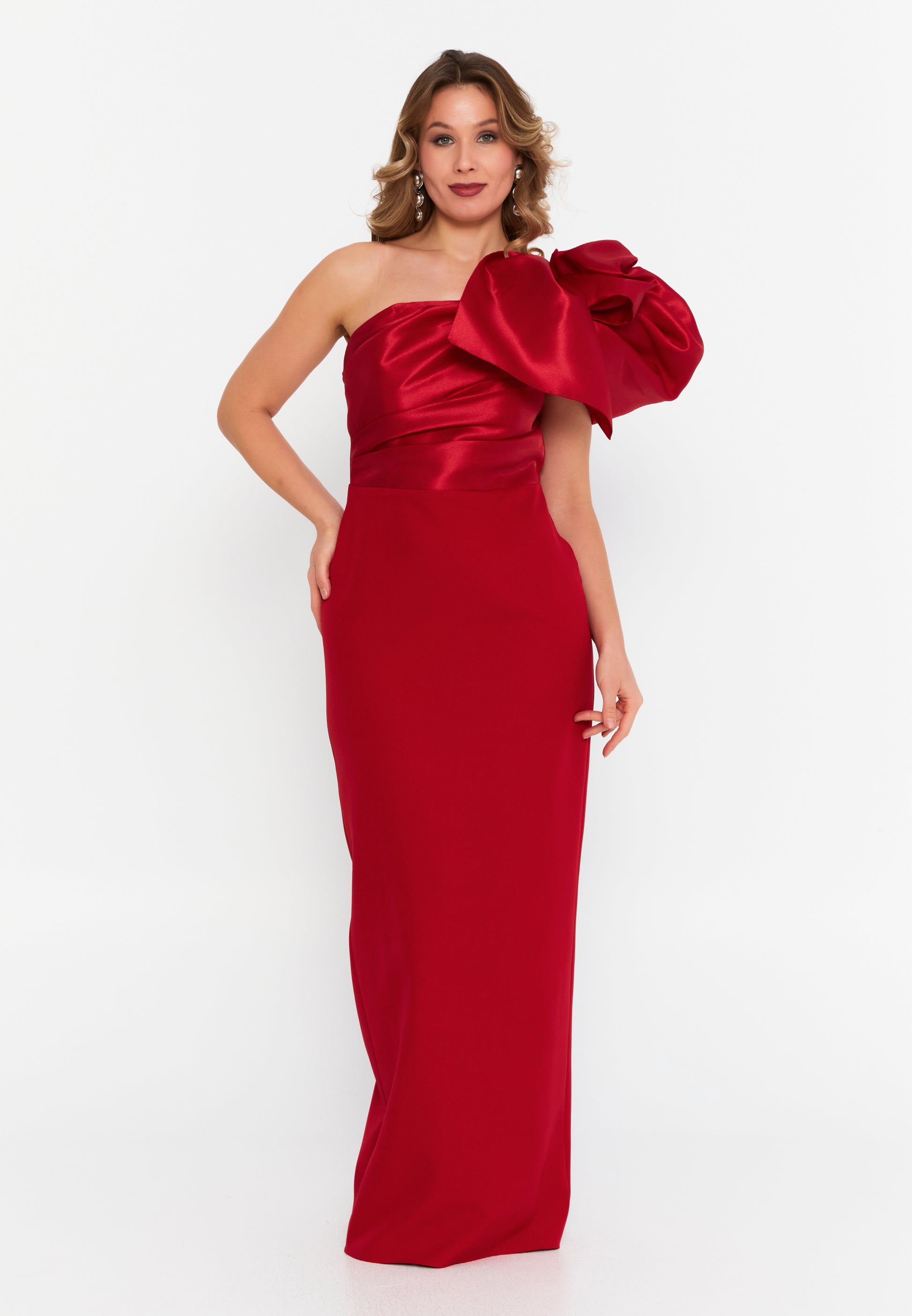 One Shoulder Maxi Crepe Column Plus Size Wedding Guest Dress hot9720 - Wedding Guest Dress - Istanbul Fashion Center