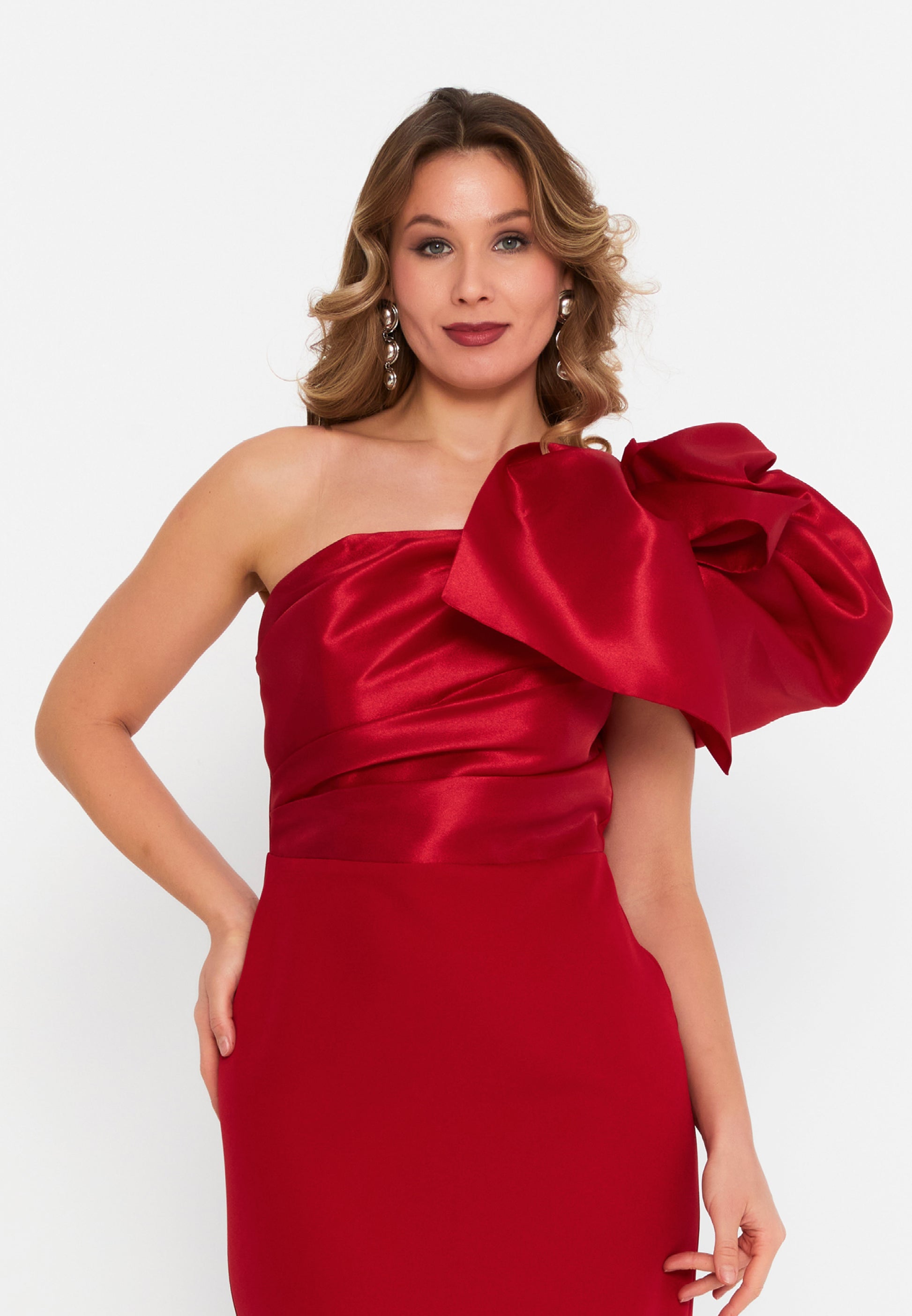 One Shoulder Maxi Crepe Column Plus Size Wedding Guest Dress hot9720 - Wedding Guest Dress - Istanbul Fashion Center