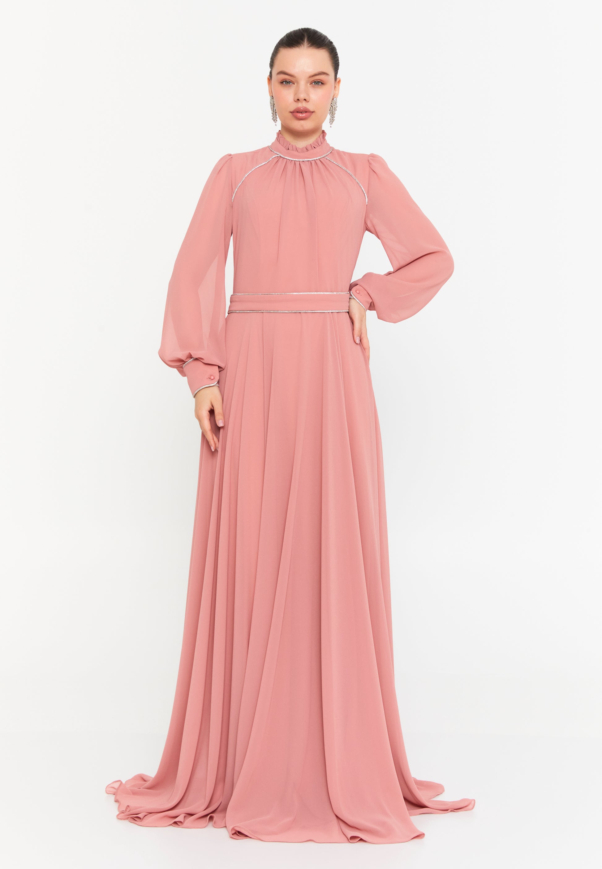 Long Sleeve Maxi Chiffon Column Regular Wedding Guest Dress see9785 - Wedding Guest Dress - Istanbul Fashion Center