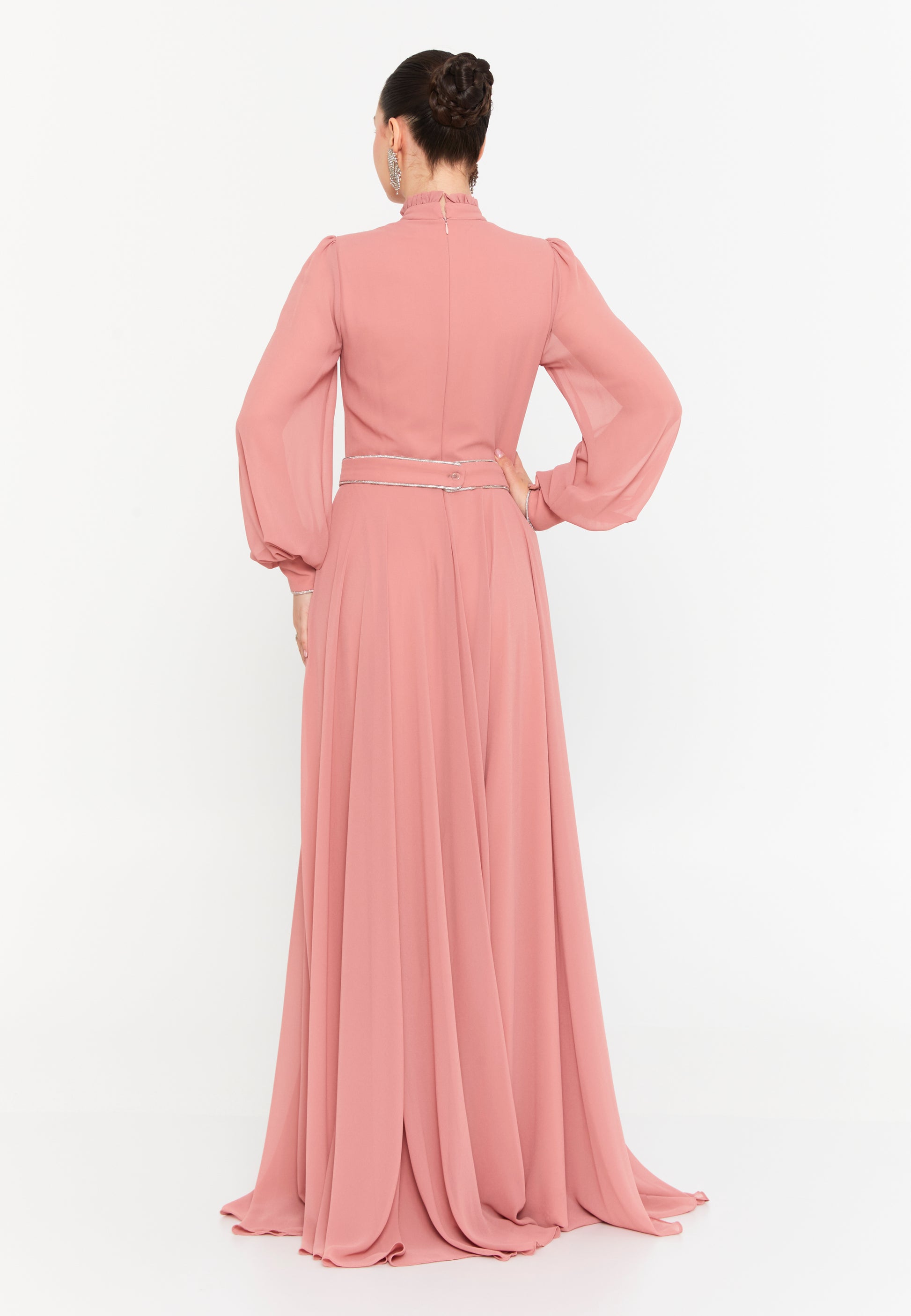 Long Sleeve Maxi Chiffon Column Regular Wedding Guest Dress see9785 - Wedding Guest Dress - Istanbul Fashion Center