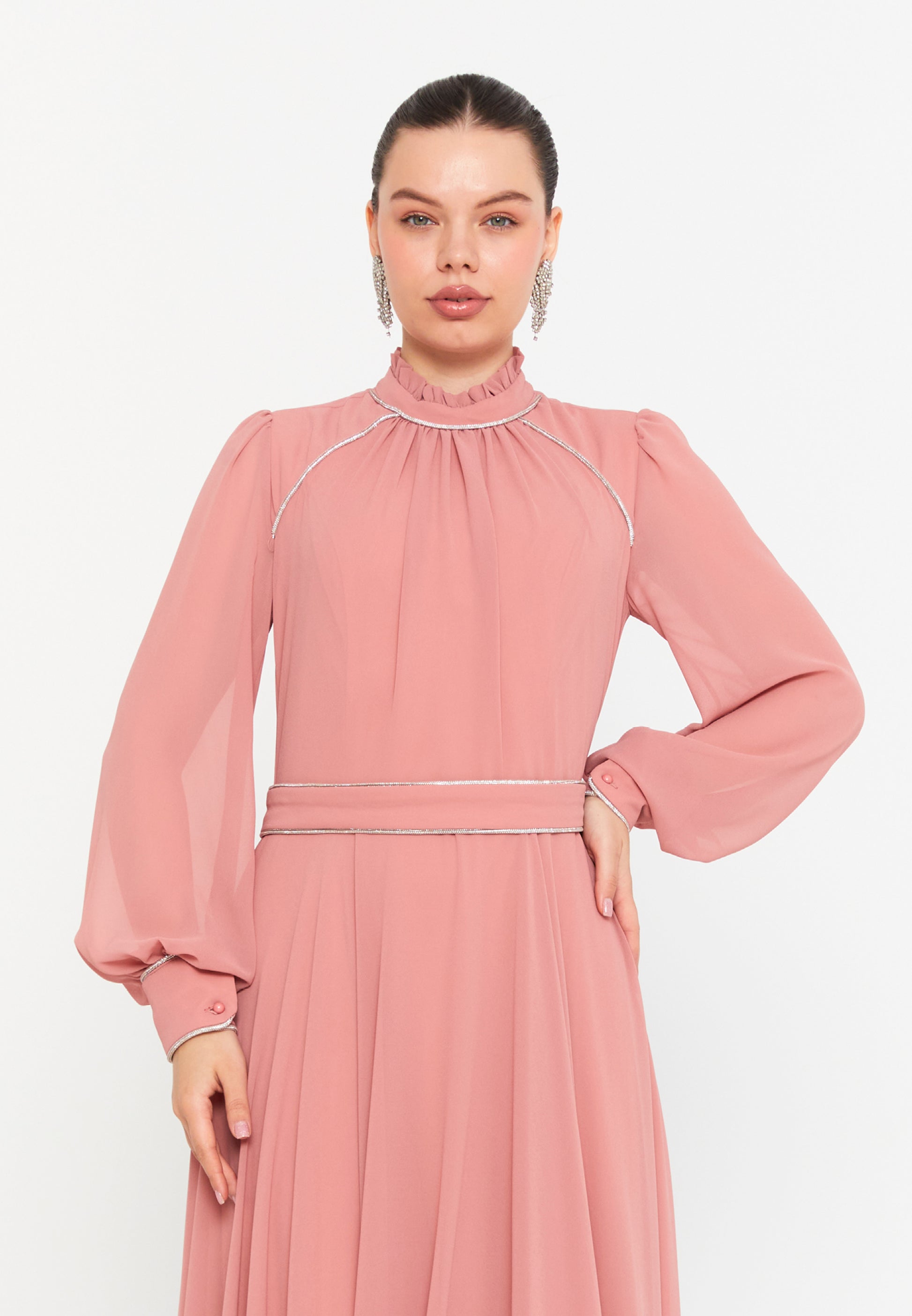 Long Sleeve Maxi Chiffon Column Regular Wedding Guest Dress see9785 - Wedding Guest Dress - Istanbul Fashion Center