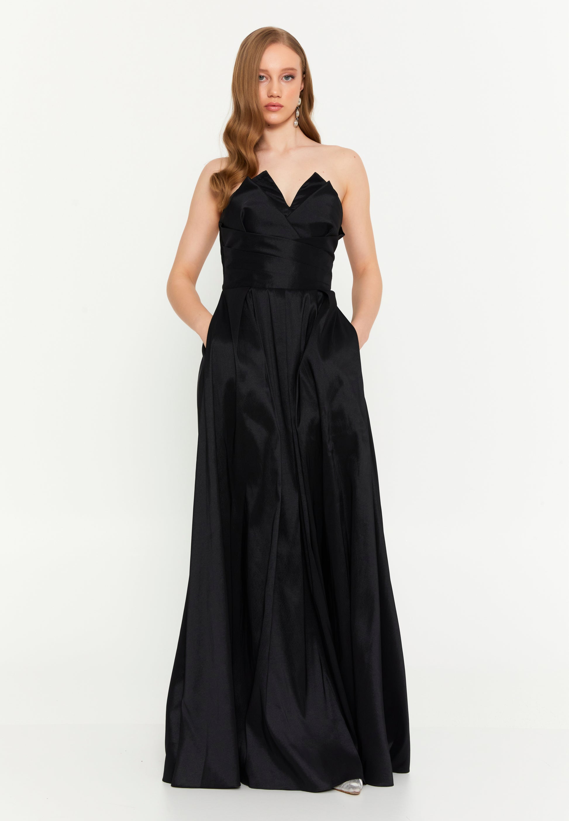 Strapless Maxi Polyester Column Regular Wedding Guest Dress ale2347 - Wedding Guest Dress - Istanbul Fashion Center