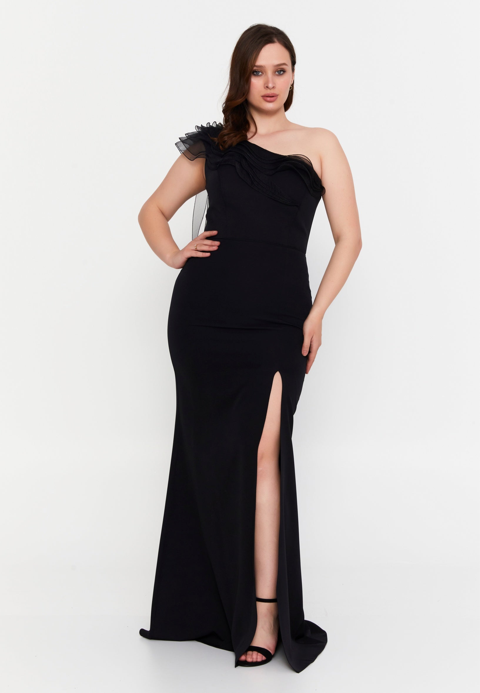 One Shoulder Maxi Viscose Mermaid Plus Size Wedding Guest Dress