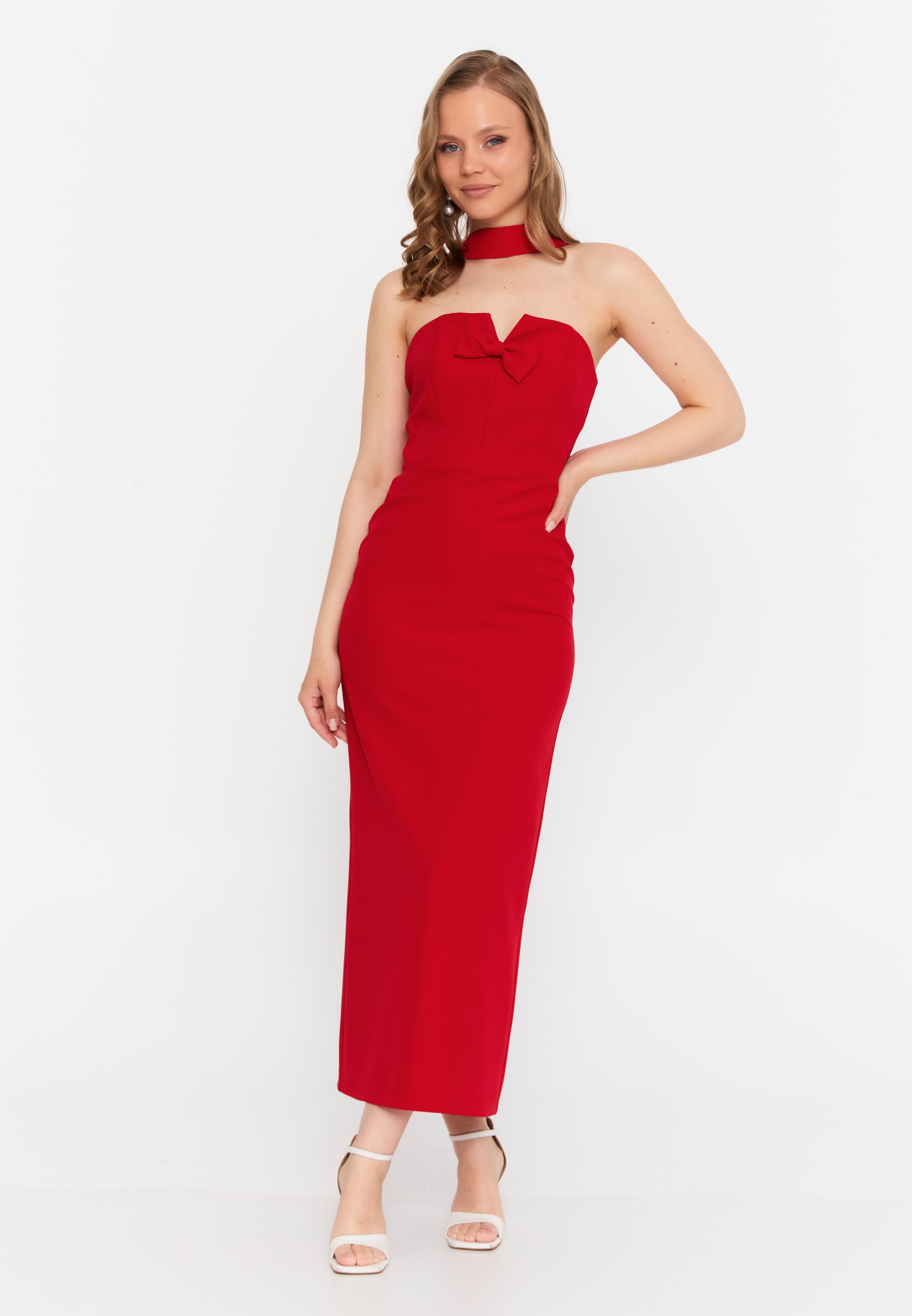 Sleeveless Maxi Viscose Column Regular Evening Dress ale2380 - Evening Dress - Istanbul Fashion Center