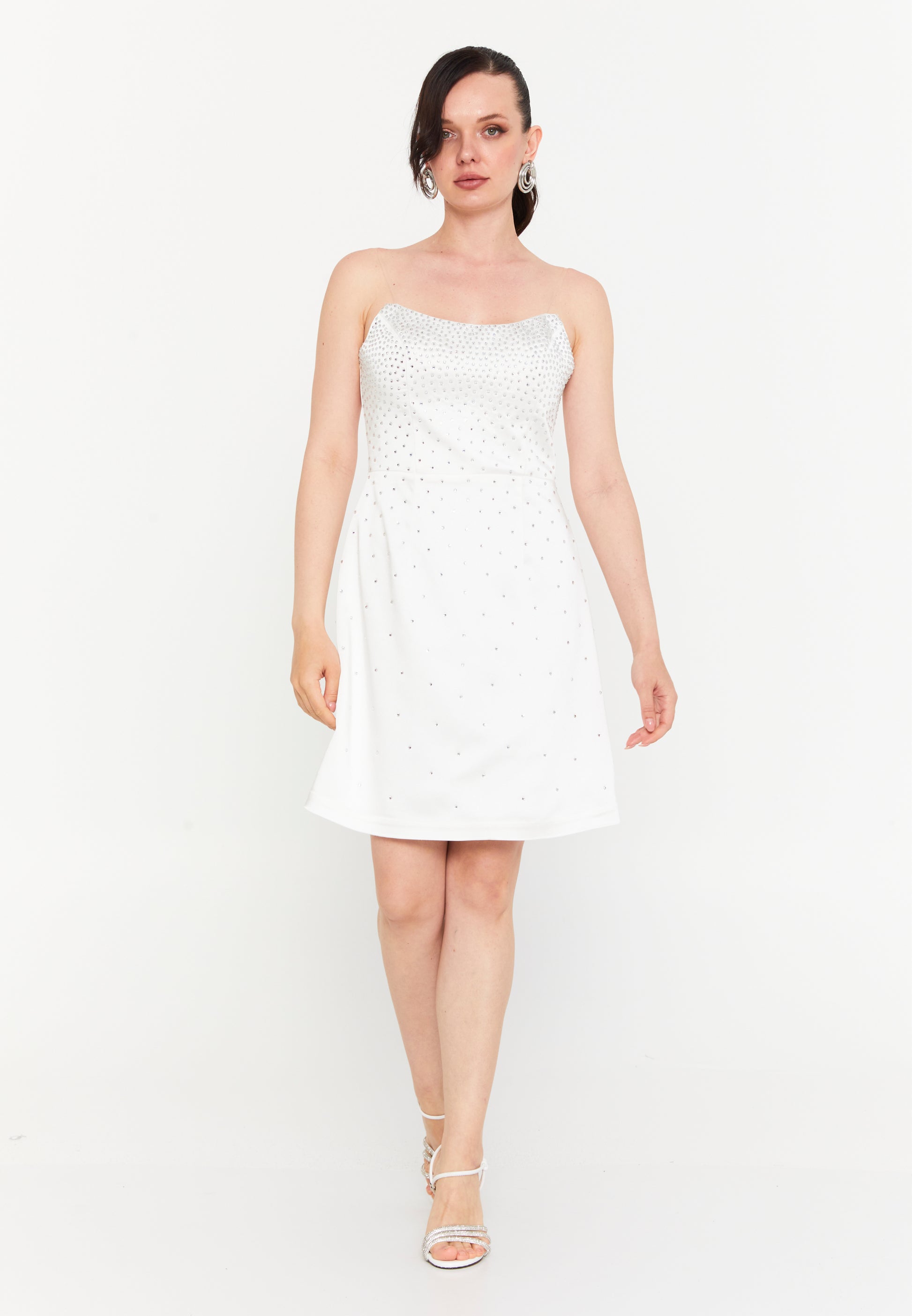 Strapless Mini Satin Column Regular Cocktail Dress zff2008 - Cocktail Dress - Istanbul Fashion Center