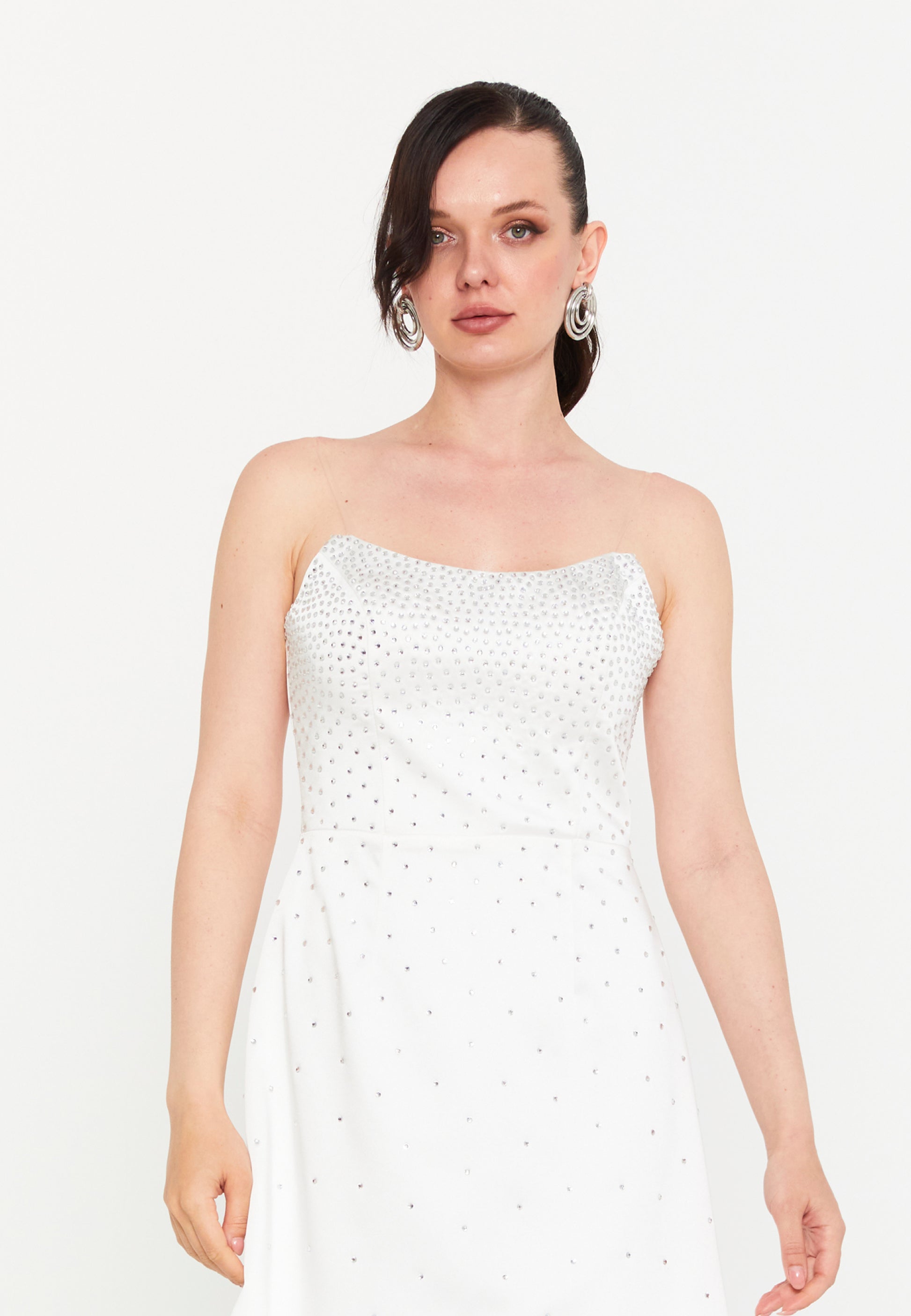 Strapless Mini Satin Column Regular Cocktail Dress zff2008 - Cocktail Dress - Istanbul Fashion Center