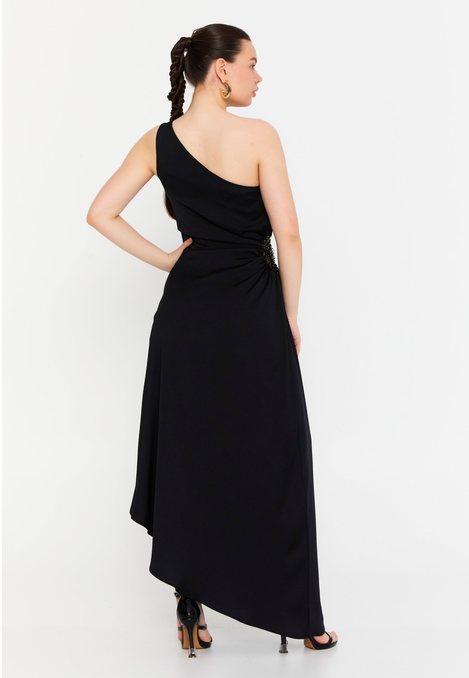 One Shoulder Maxi Polyester Column Regular Evening Dress ris2445 - Evening Dress - Istanbul Fashion Center