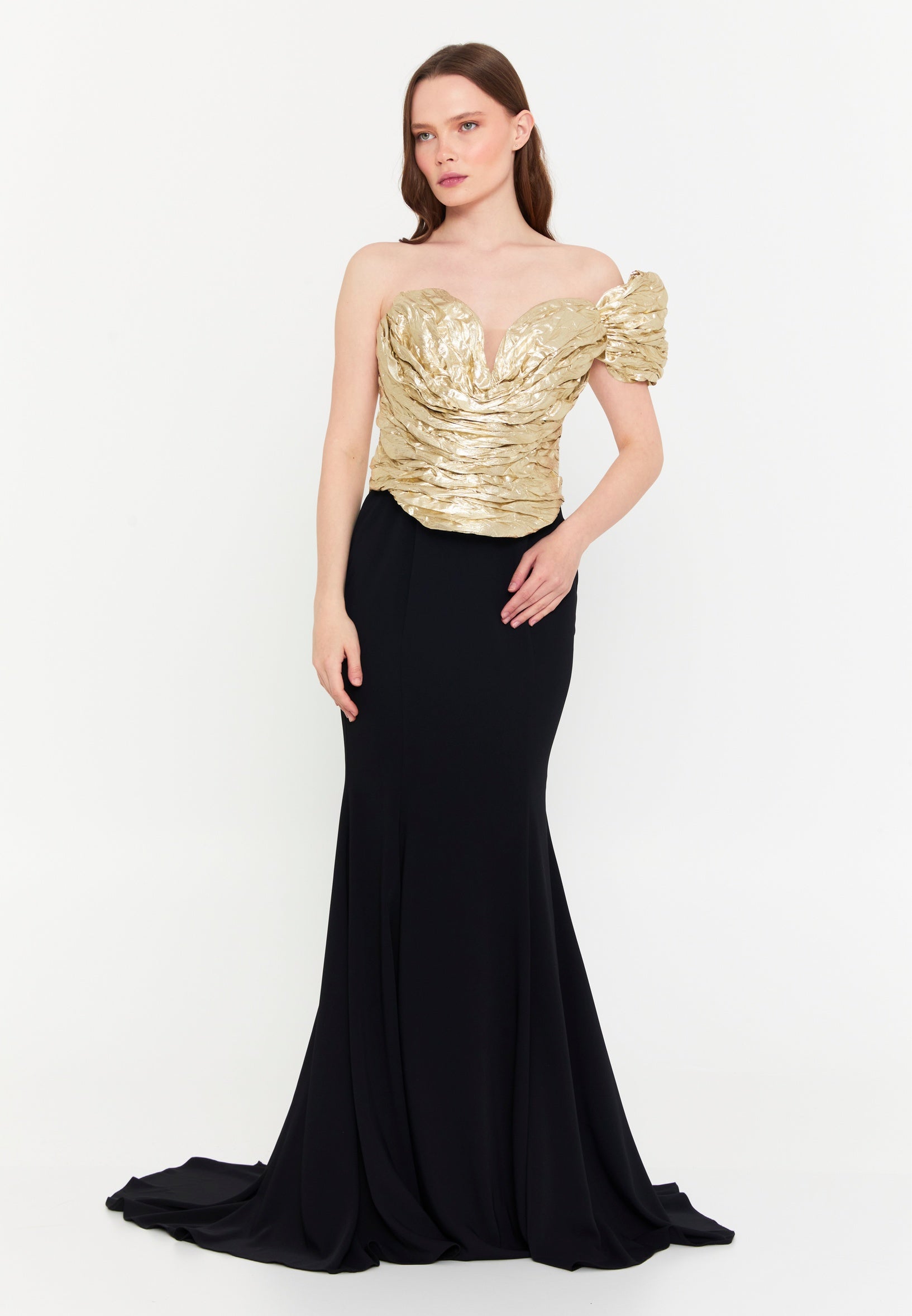 One Shoulder Maxi Viscose Mermaid Regular Evening Dress shwsw0197 - Evening Dress - Istanbul Fashion Center