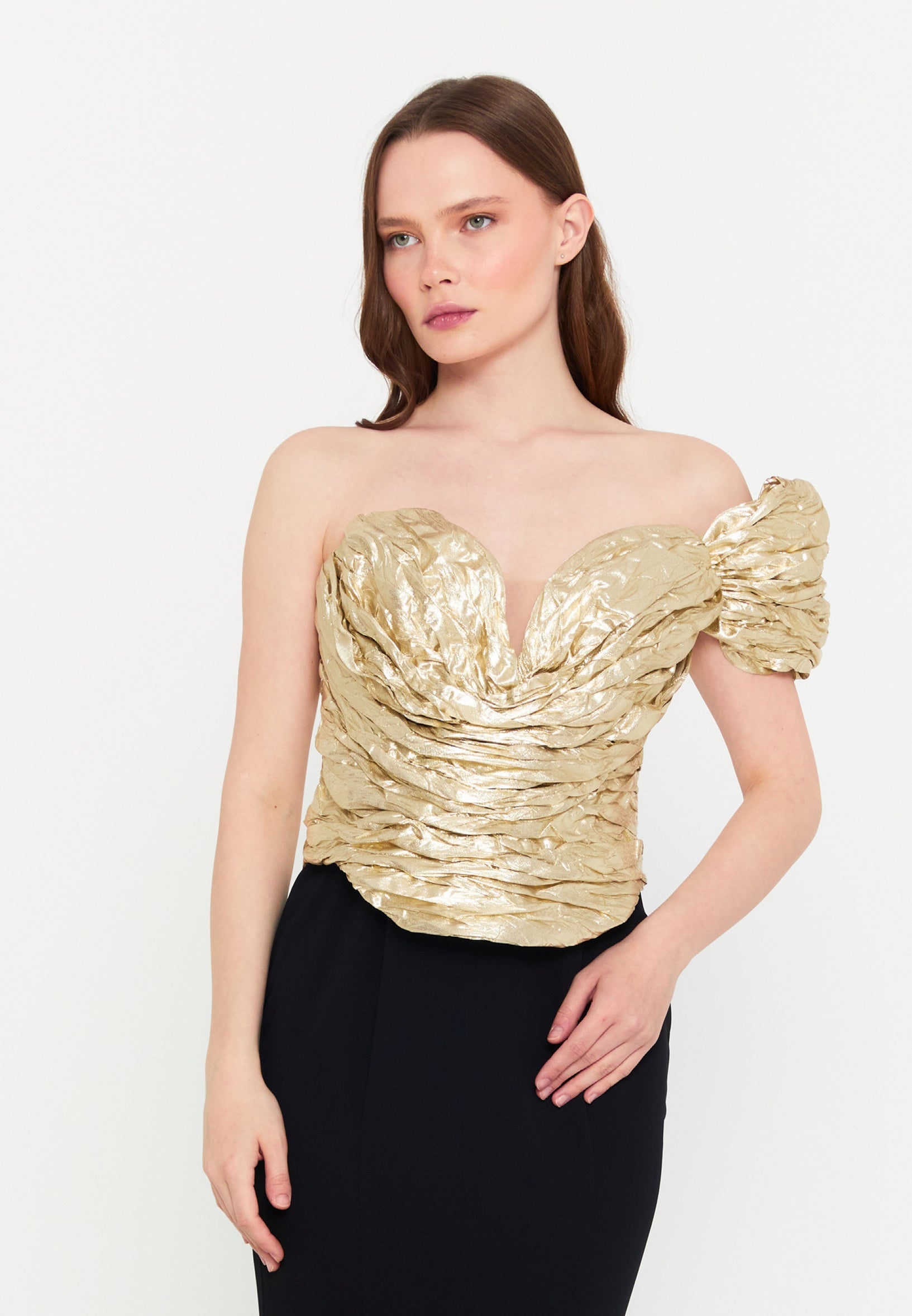 One Shoulder Maxi Viscose Mermaid Regular Evening Dress shwsw0197 - Evening Dress - Istanbul Fashion Center