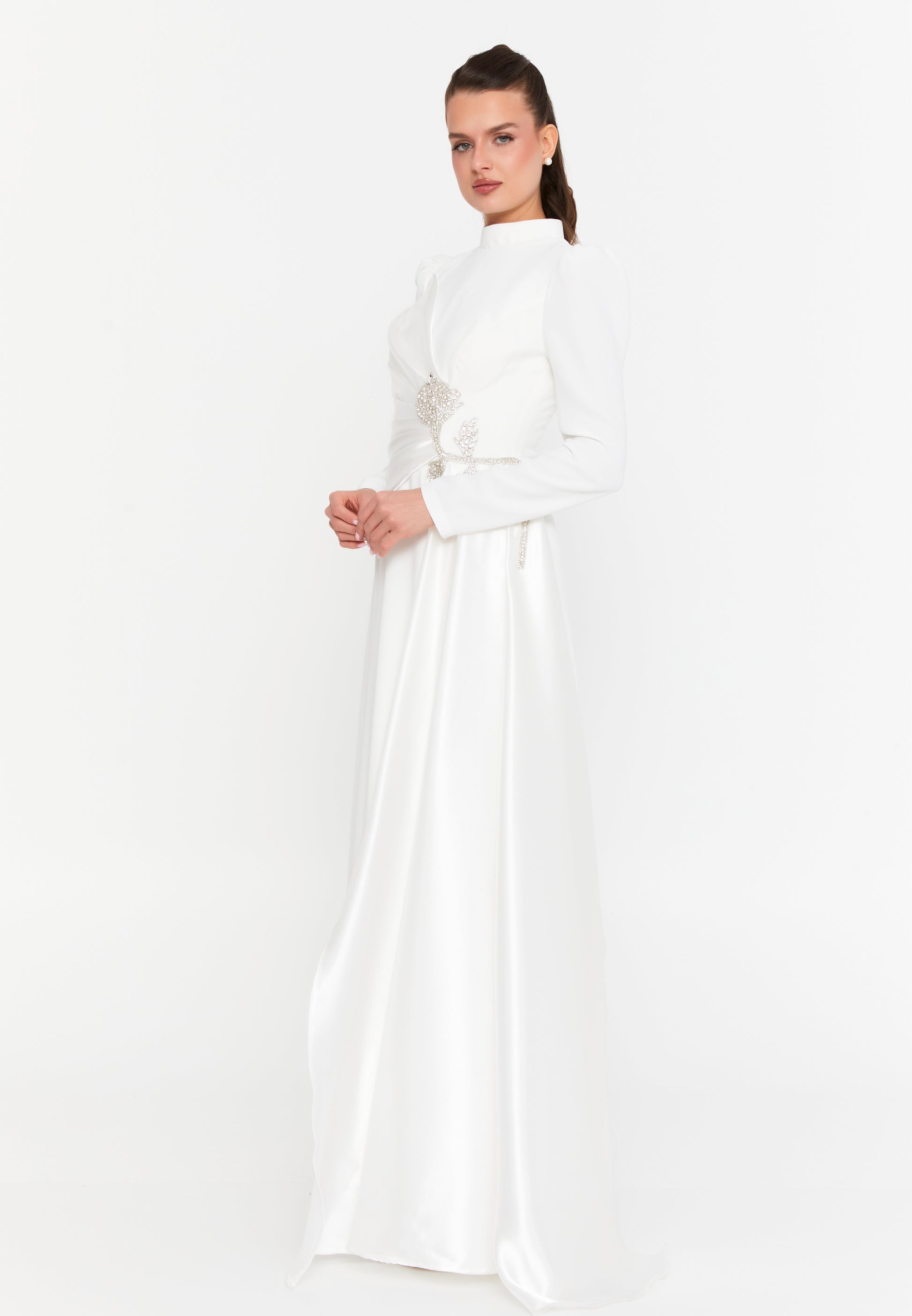 Long Sleeve Maxi Viscose Column Regular Wedding Guest Dress fvl7109 - Wedding Guest Dress - Istanbul Fashion Center