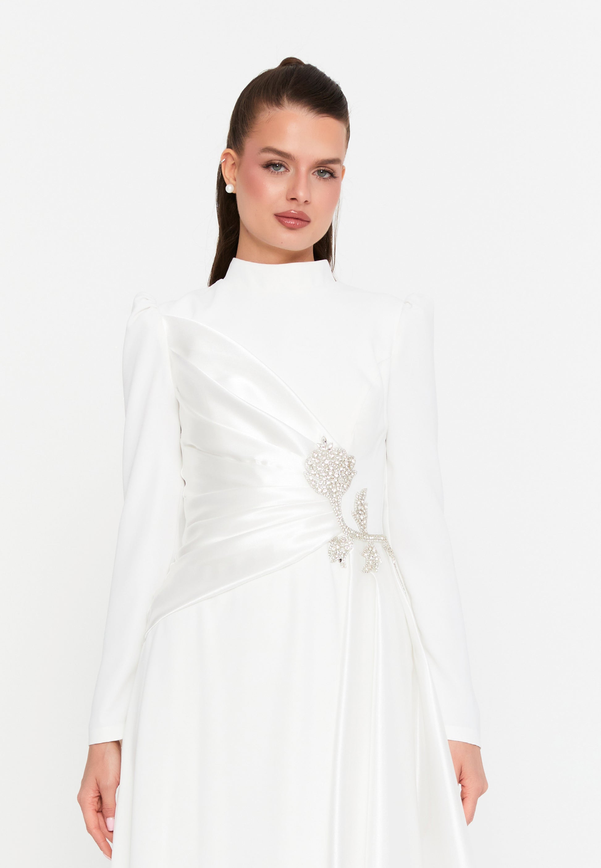 Long Sleeve Maxi Viscose Column Regular Wedding Guest Dress fvl7109 - Wedding Guest Dress - Istanbul Fashion Center