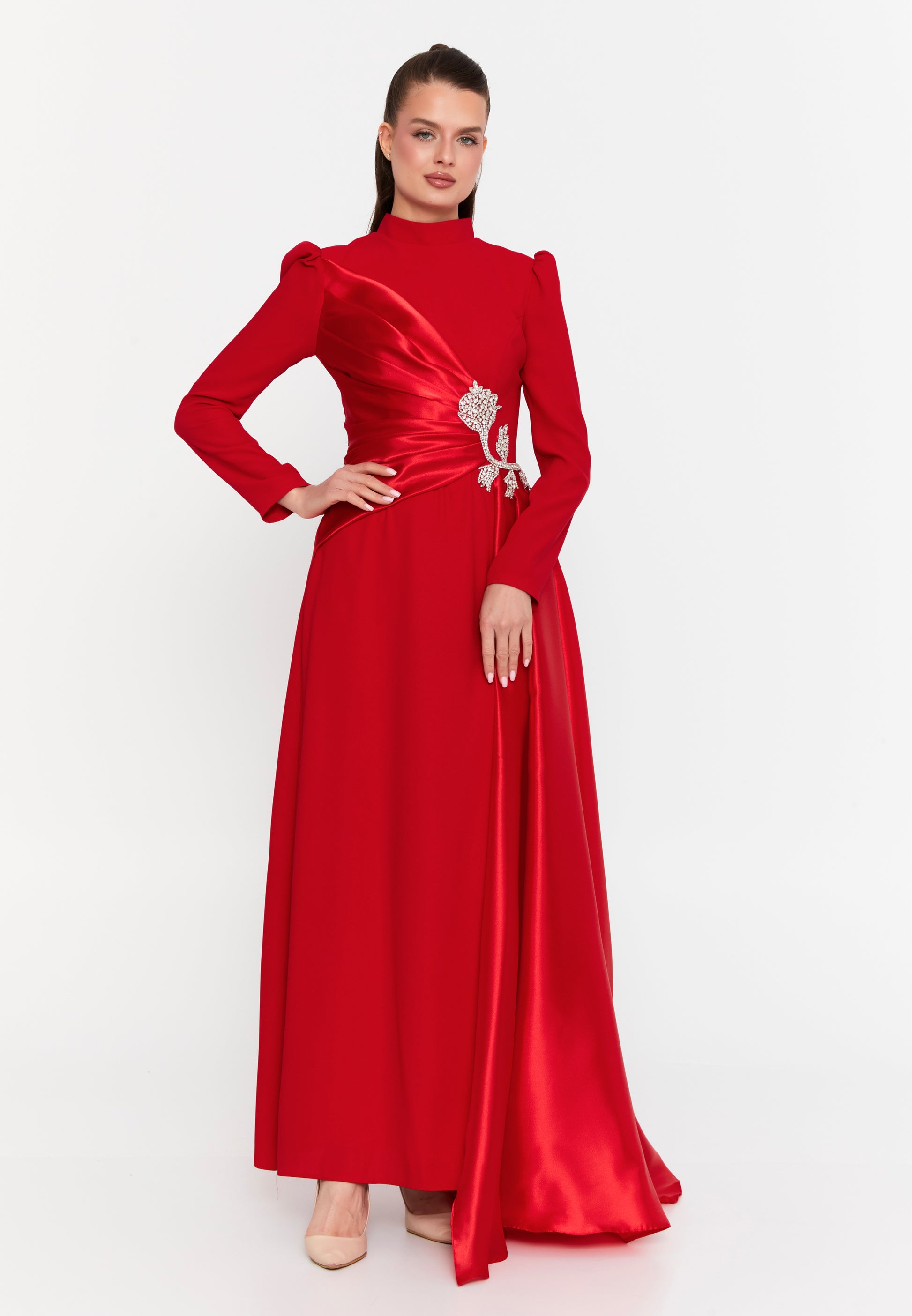 Long Sleeve Maxi Viscose Column Regular Wedding Guest Dress fvl7109 - Wedding Guest Dress - Istanbul Fashion Center