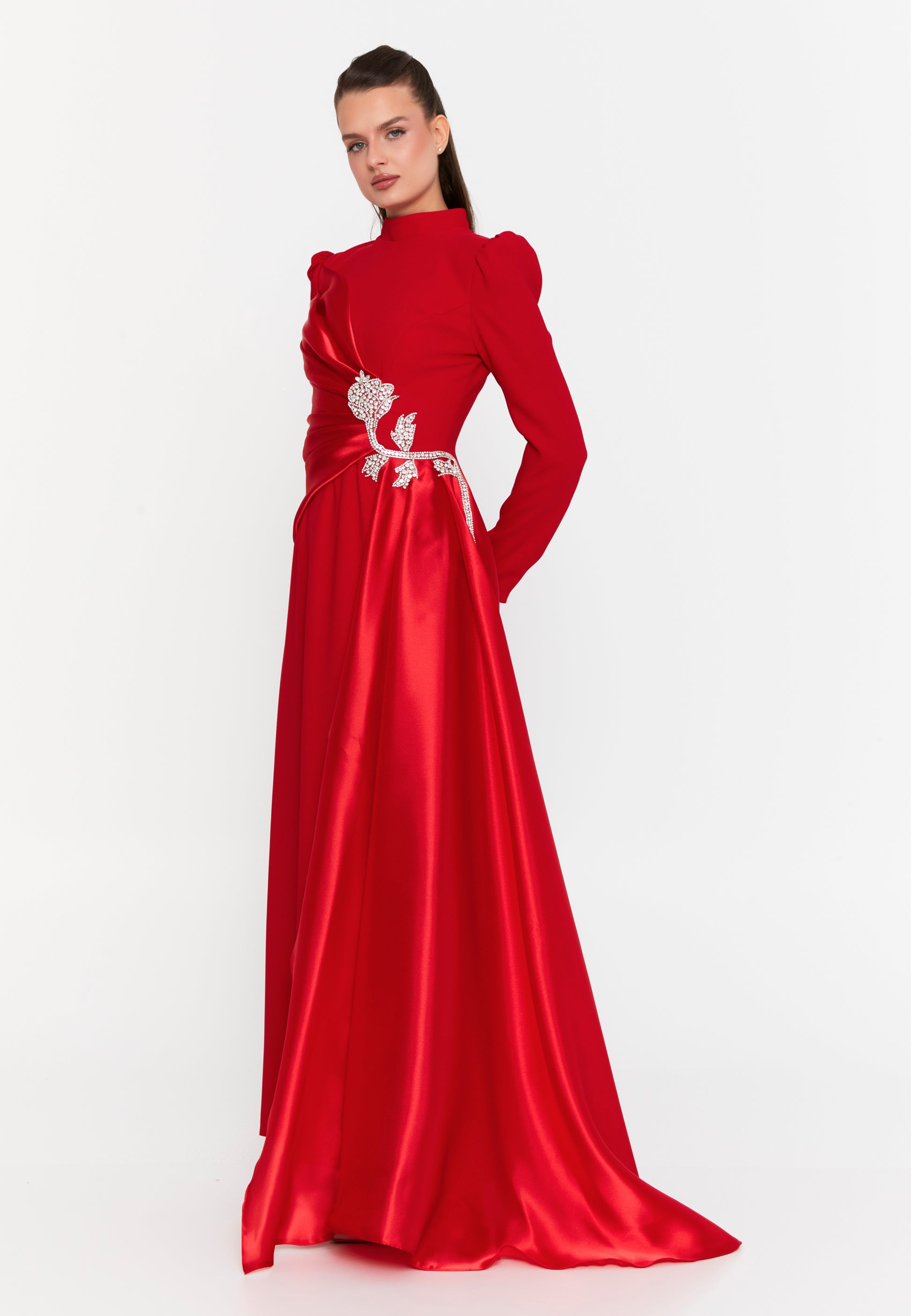 Long Sleeve Maxi Viscose Column Regular Wedding Guest Dress fvl7109 - Wedding Guest Dress - Istanbul Fashion Center