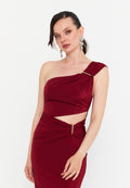 One Shoulder Maxi Lycra Column Regular Evening Dress drd7061 - Evening Dress - Istanbul Fashion Center