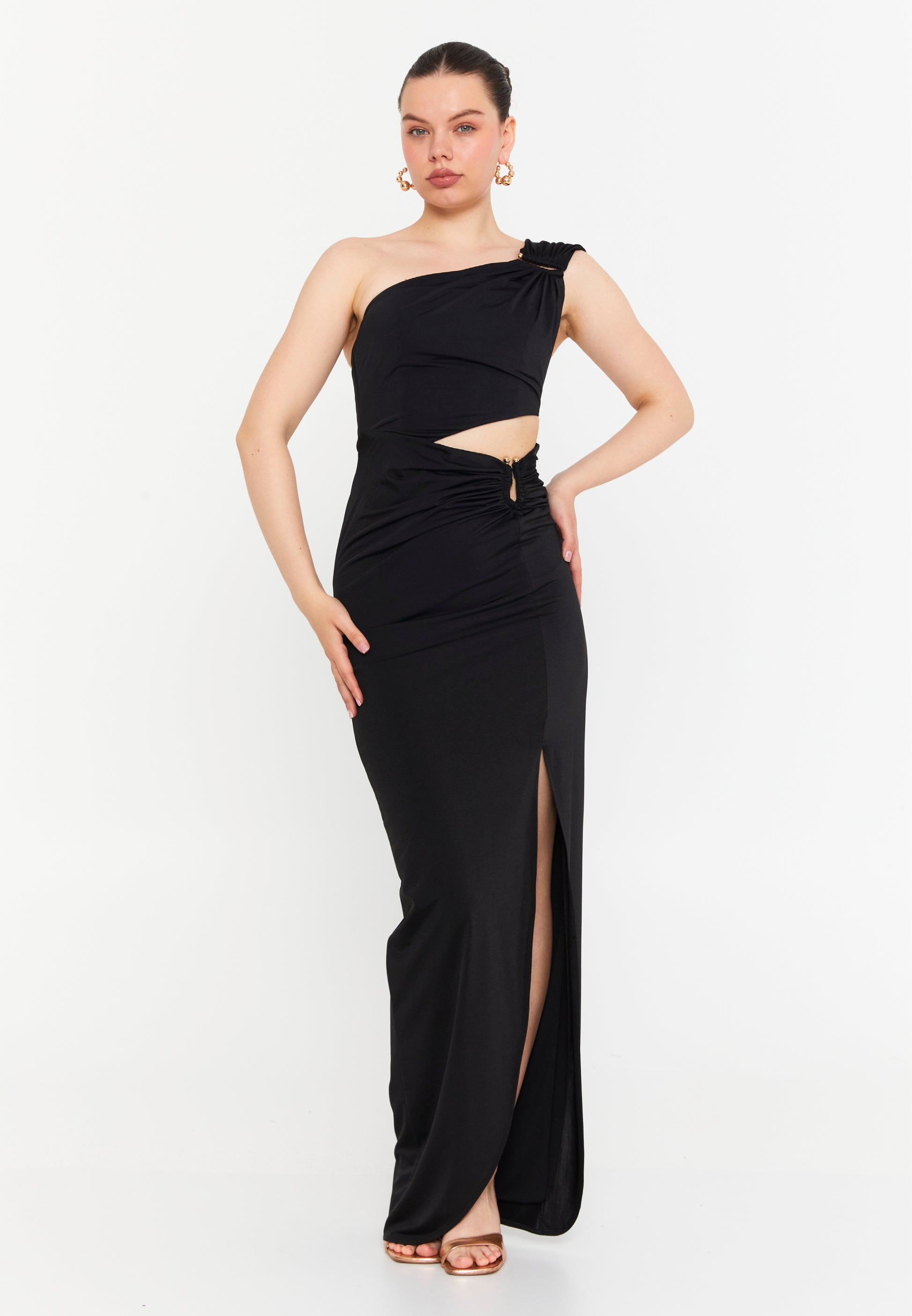 One Shoulder Maxi Lycra Column Regular Evening Dress drd7061 - Evening Dress - Istanbul Fashion Center
