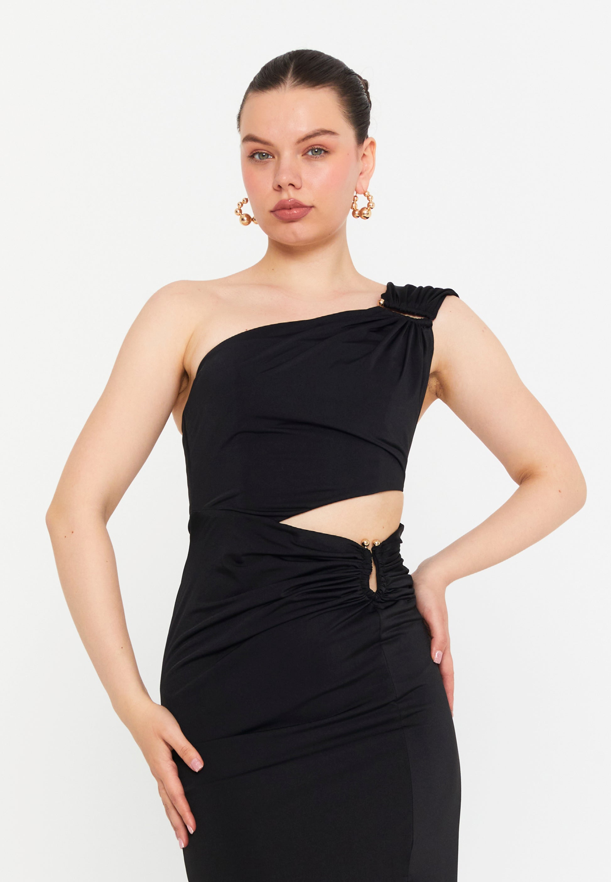 One Shoulder Maxi Lycra Column Regular Evening Dress drd7061 - Evening Dress - Istanbul Fashion Center