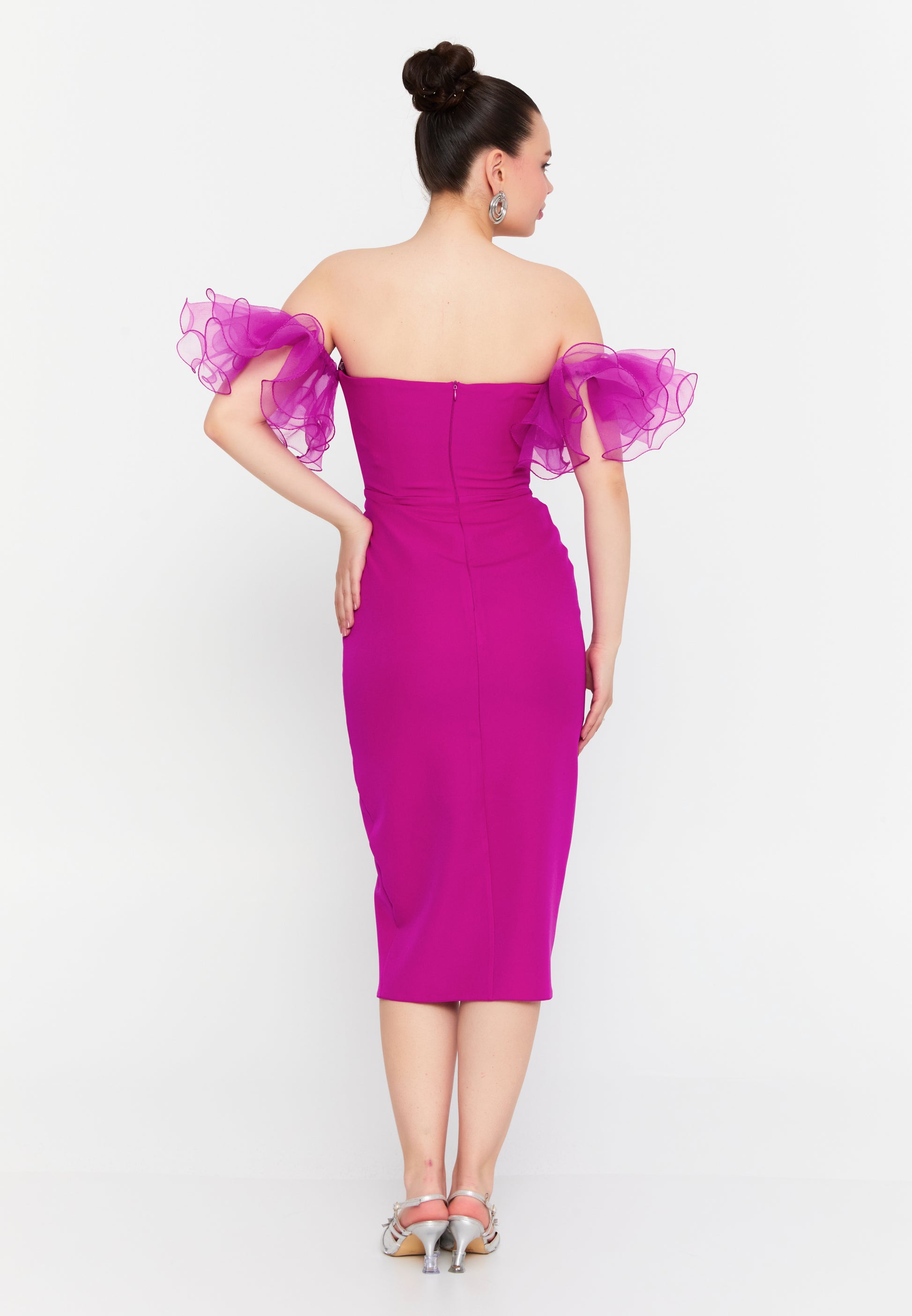 Off Shoulder Midi Viscose Column Regular Evening Dress ssb2346 - Evening Dress - Istanbul Fashion Center