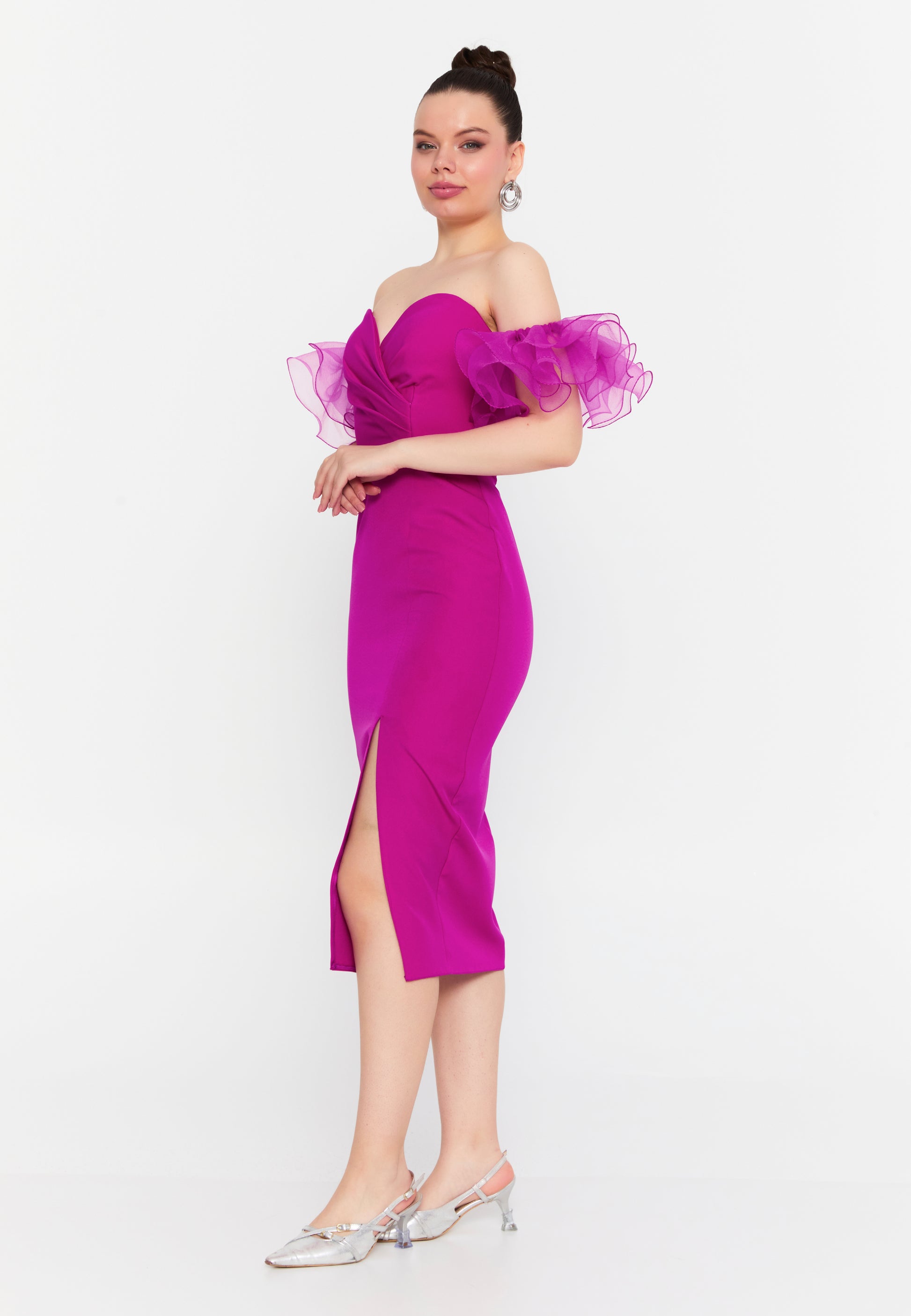 Off Shoulder Midi Viscose Column Regular Evening Dress ssb2346 - Evening Dress - Istanbul Fashion Center