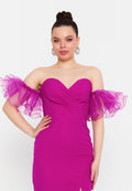 Off Shoulder Midi Viscose Column Regular Evening Dress ssb2346 - Evening Dress - Istanbul Fashion Center