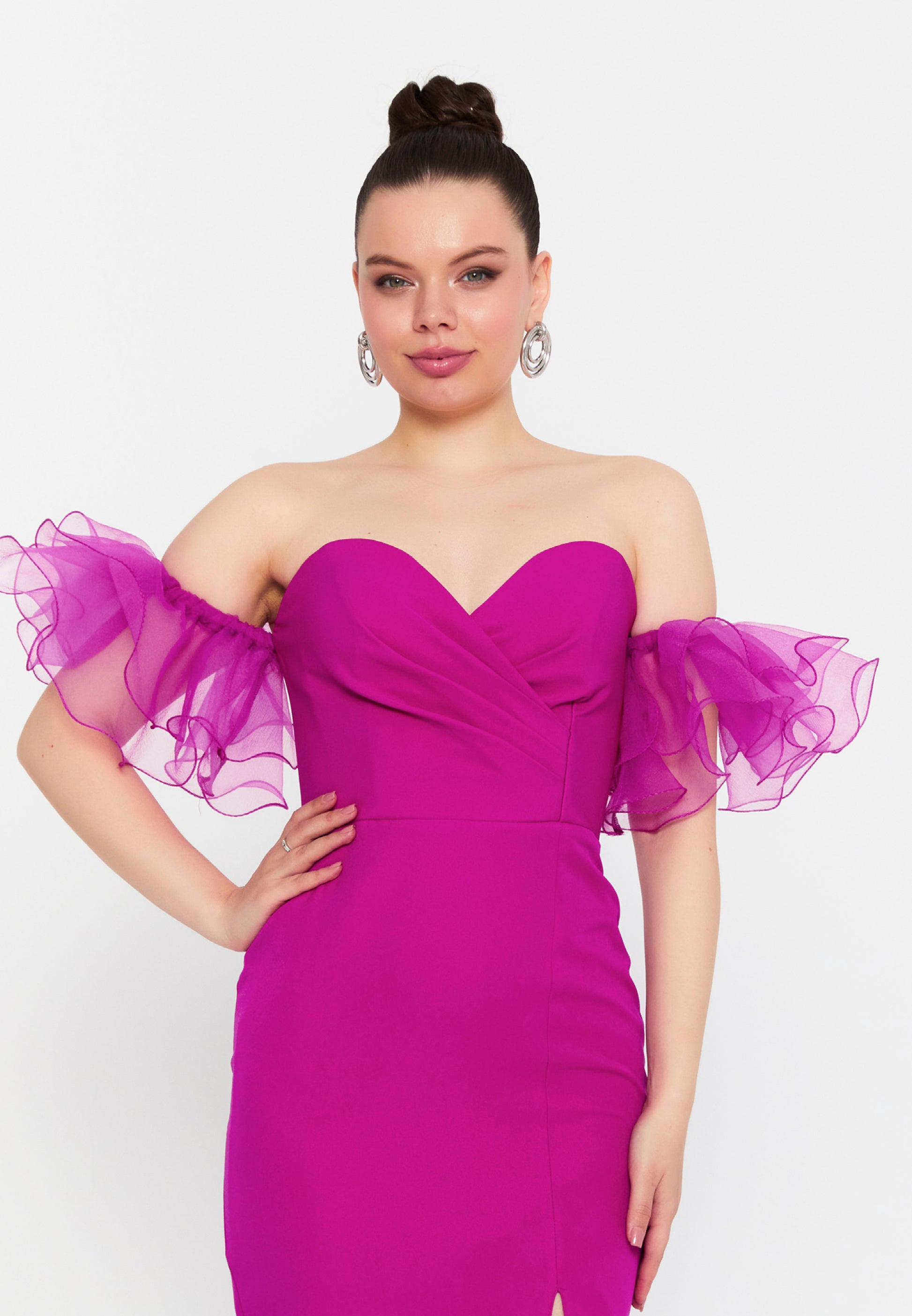 Off Shoulder Midi Viscose Column Regular Evening Dress ssb2346 - Evening Dress - Istanbul Fashion Center