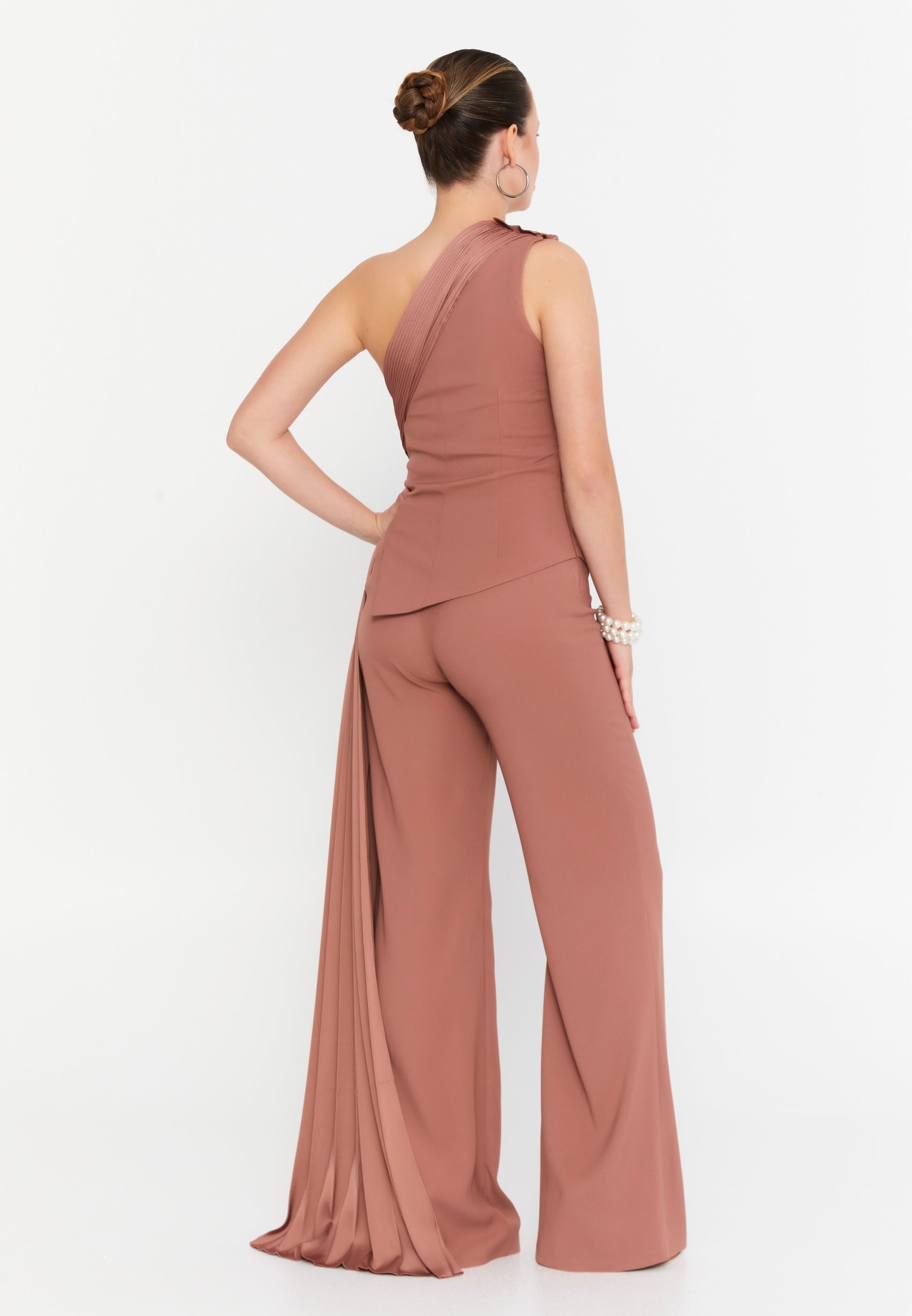 One Shoulder Viscose Regular Fit Regular Evening Jumpsuit ren6297 - Evening Jumpsuit - Istanbul Fashion Center