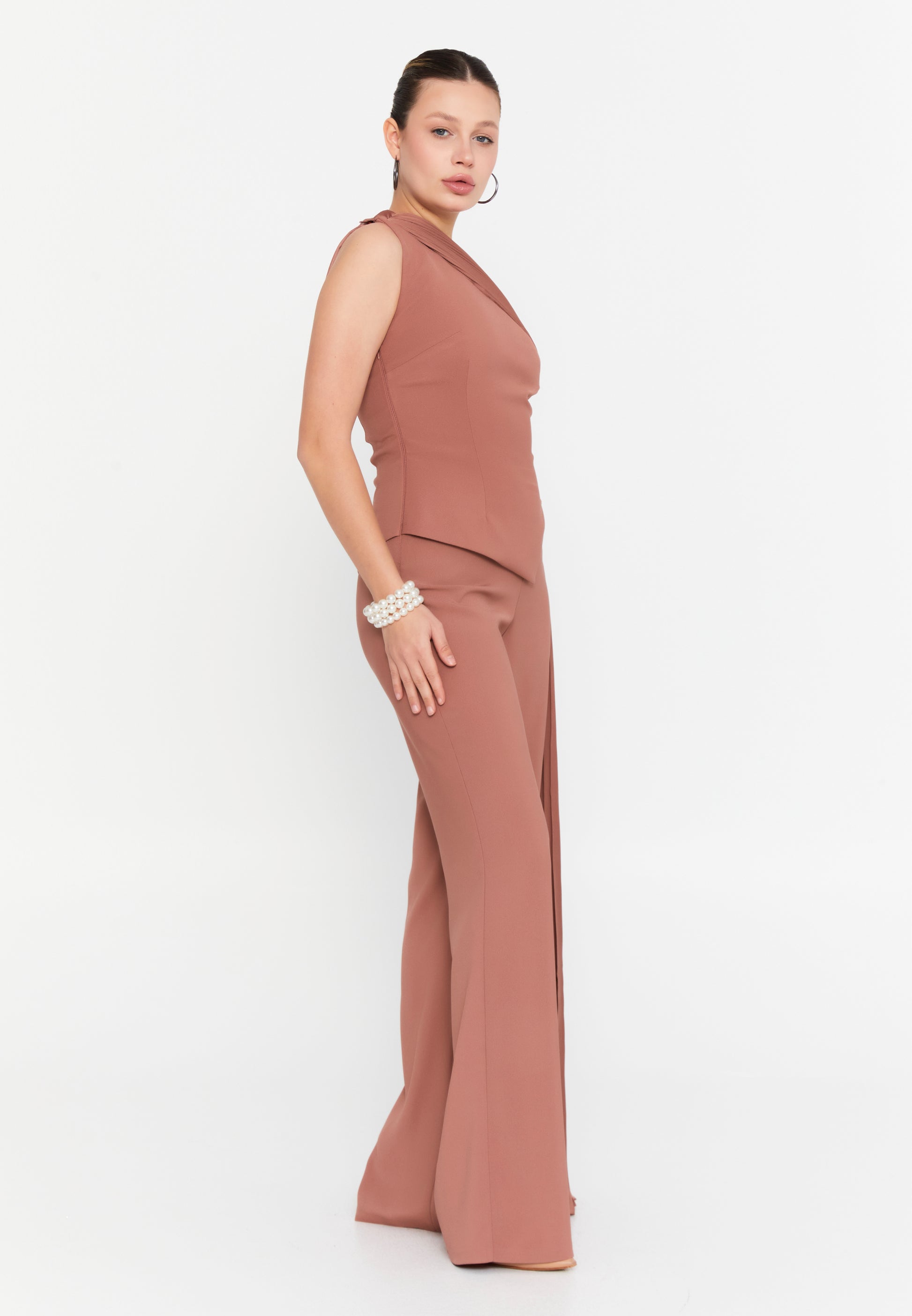 One Shoulder Viscose Regular Fit Regular Evening Jumpsuit ren6297 - Evening Jumpsuit - Istanbul Fashion Center