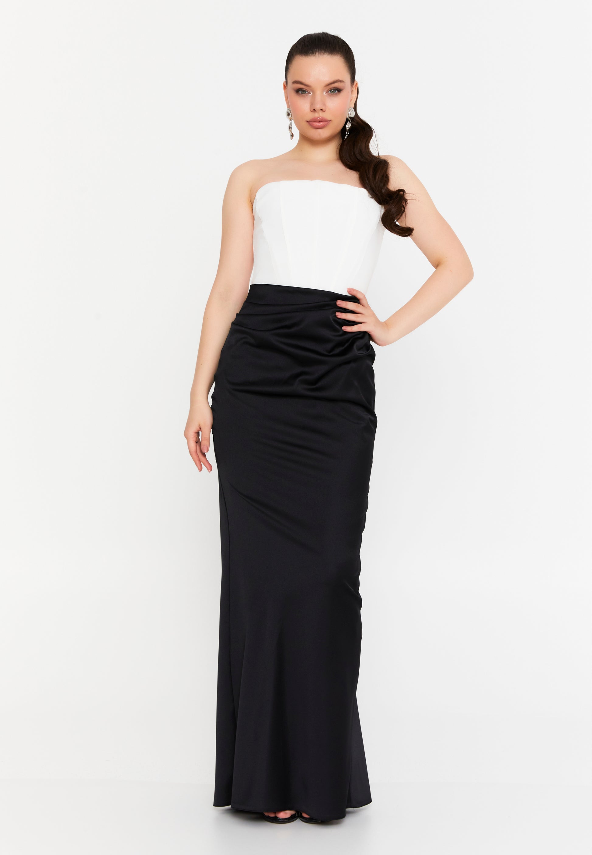 Strapless Maxi Satin Mermaid Regular Wedding Guest Dress ale2386 - Wedding Guest Dress - Istanbul Fashion Center